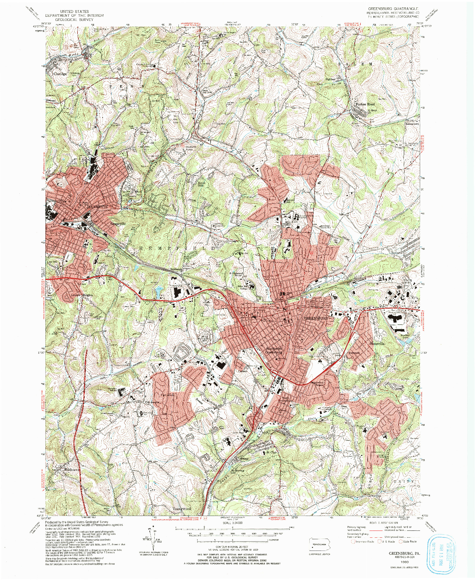 USGS 1:24000-SCALE QUADRANGLE FOR GREENSBURG, PA 1993