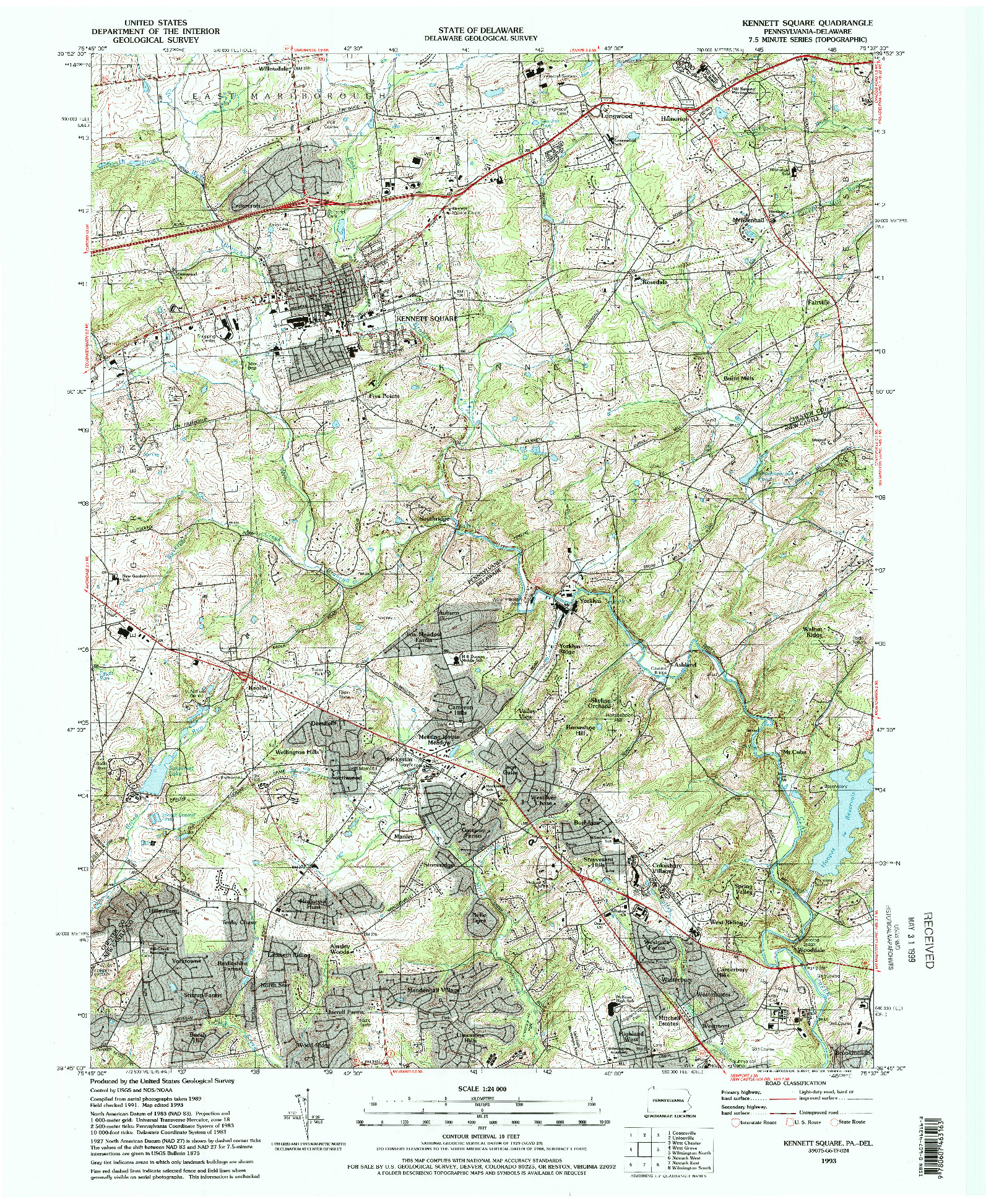 USGS 1:24000-SCALE QUADRANGLE FOR KENNETT SQUARE, PA 1993