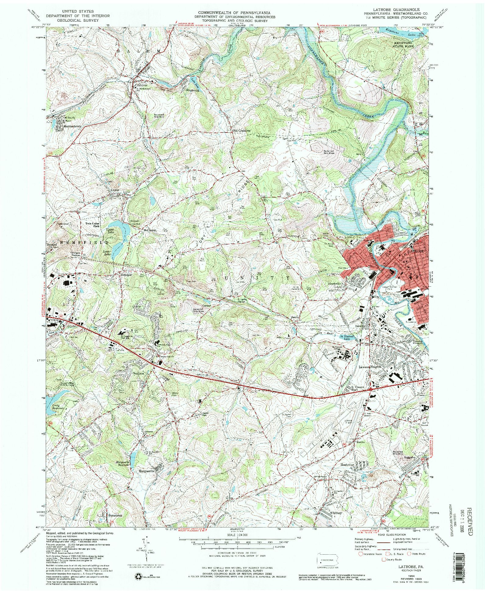 USGS 1:24000-SCALE QUADRANGLE FOR LATROBE, PA 1964