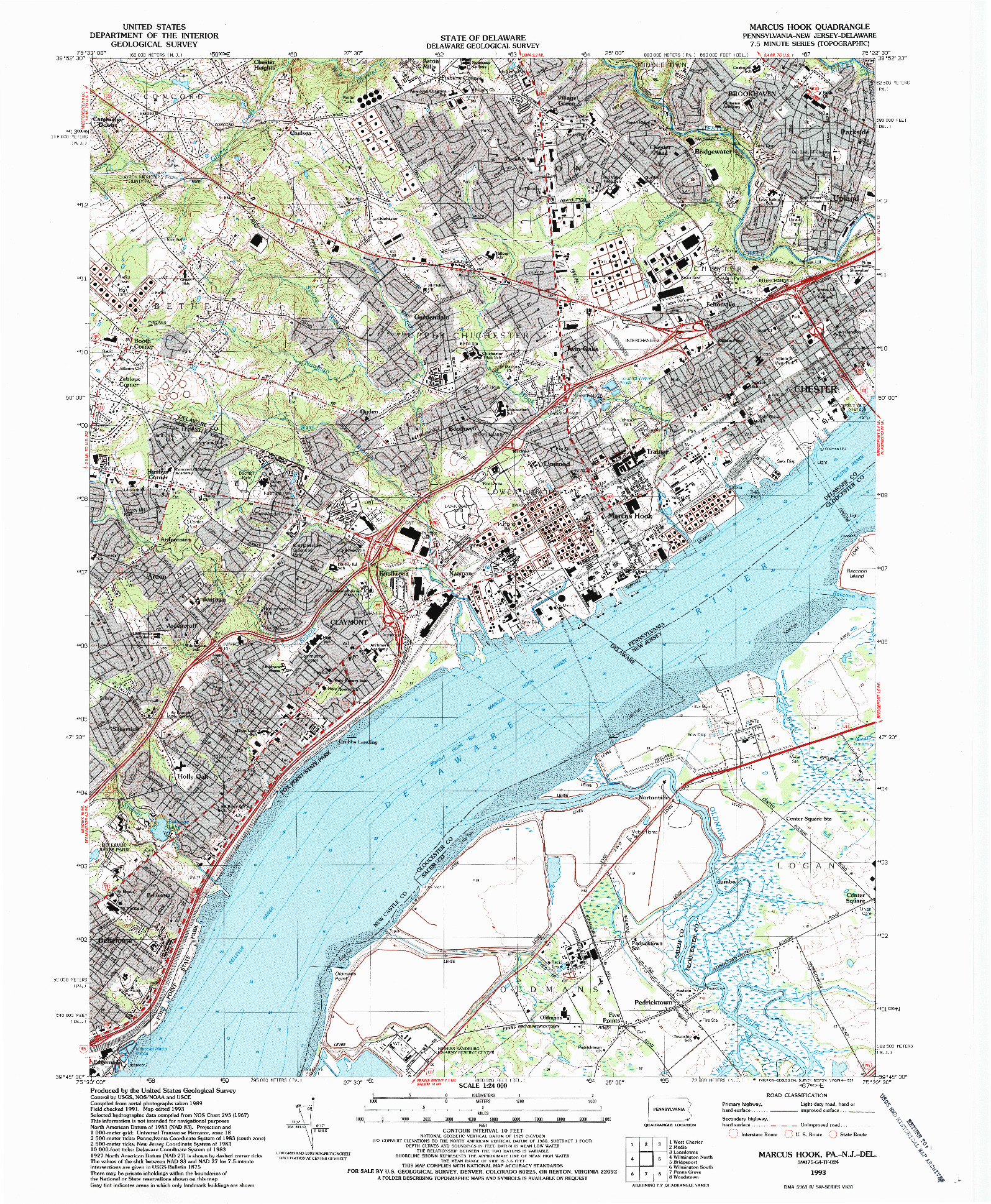 USGS 1:24000-SCALE QUADRANGLE FOR MARCUS HOOK, PA 1993