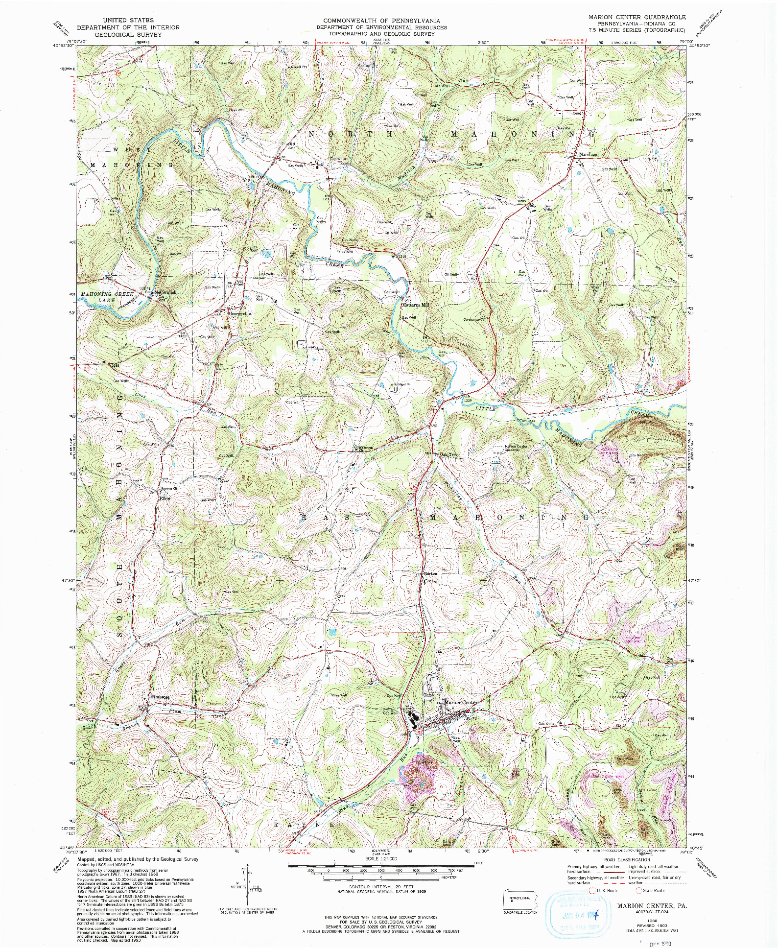 USGS 1:24000-SCALE QUADRANGLE FOR MARION CENTER, PA 1968