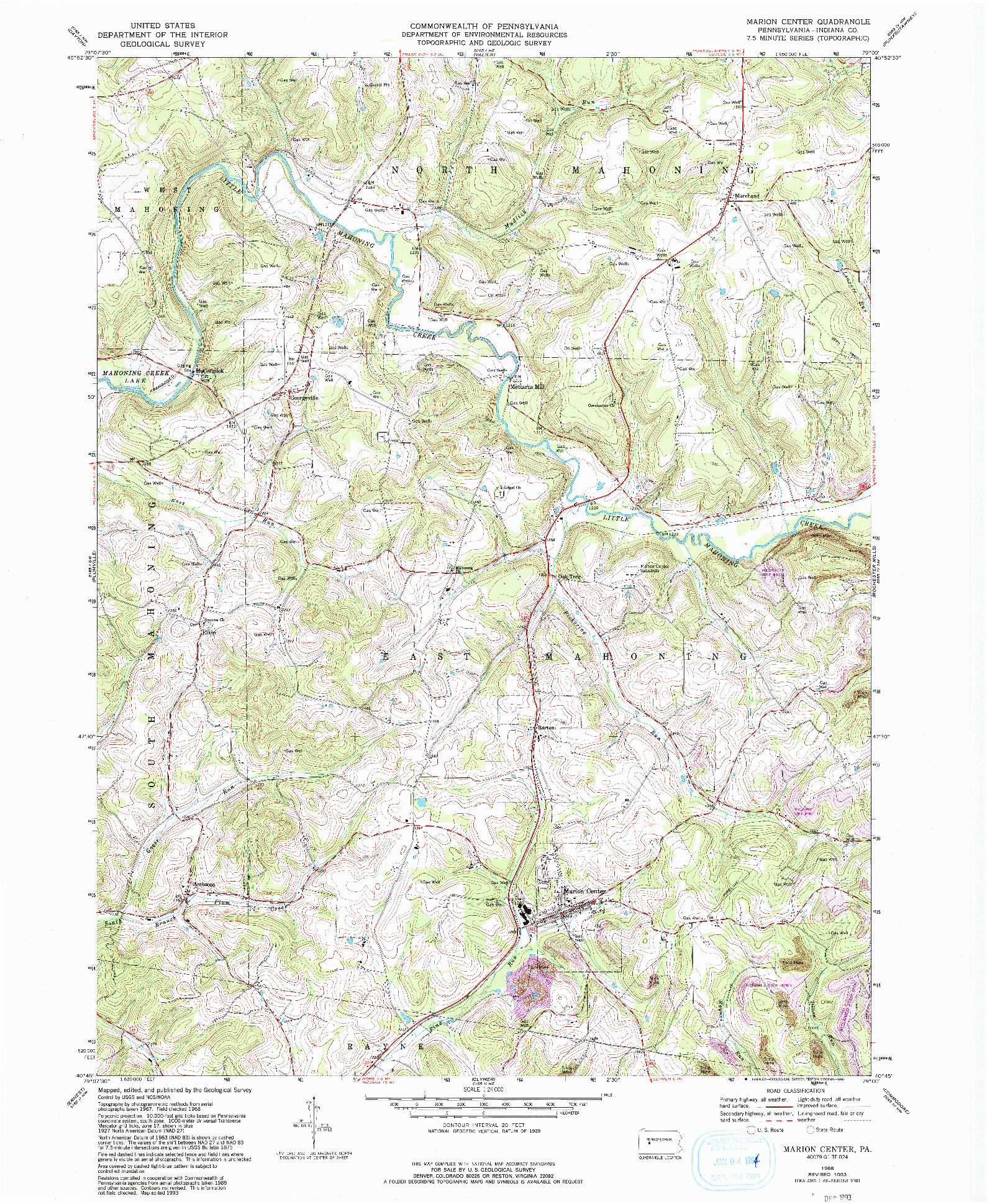 USGS 1:24000-SCALE QUADRANGLE FOR MARION CENTER, PA 1968