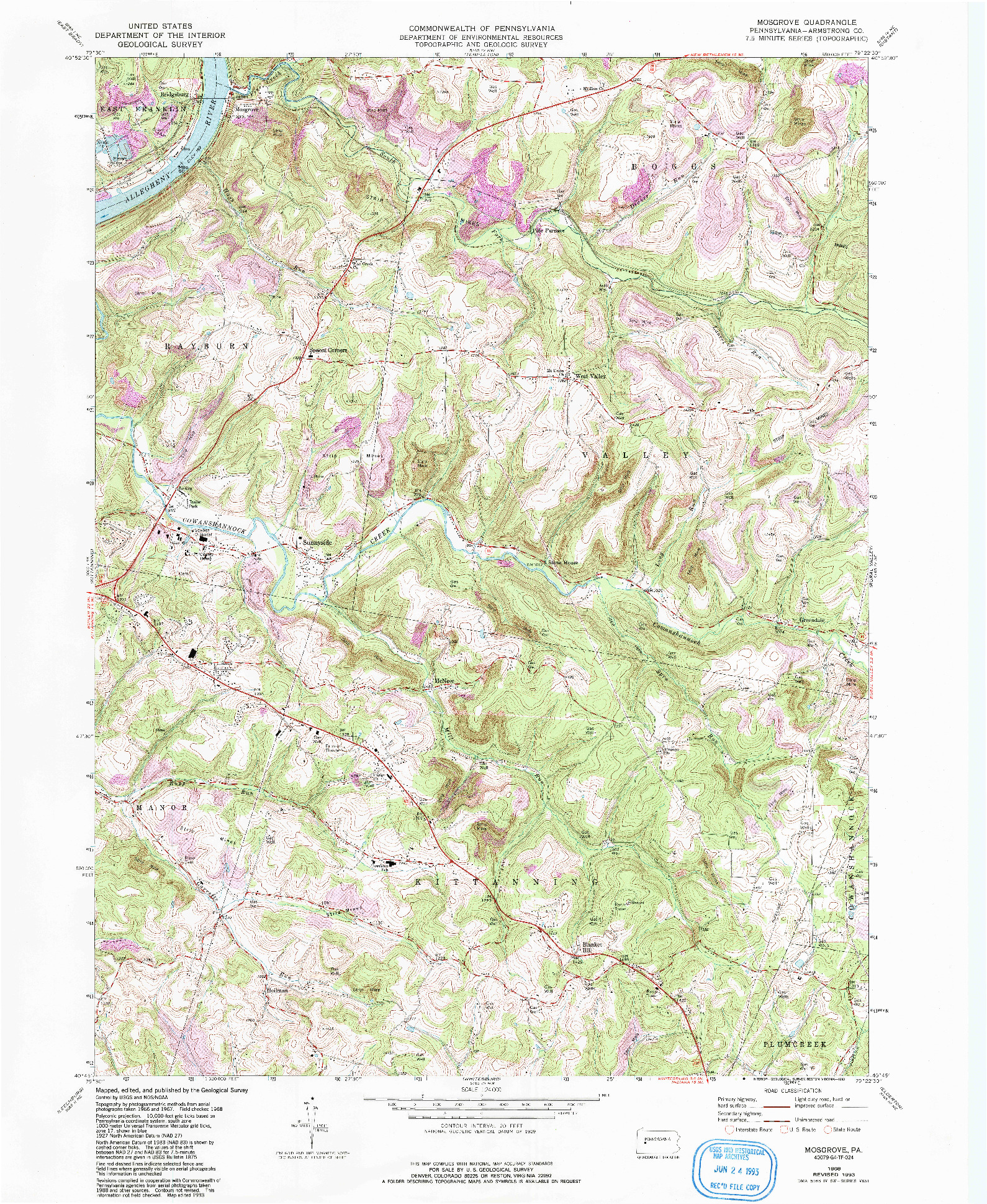 USGS 1:24000-SCALE QUADRANGLE FOR MOSGROVE, PA 1968