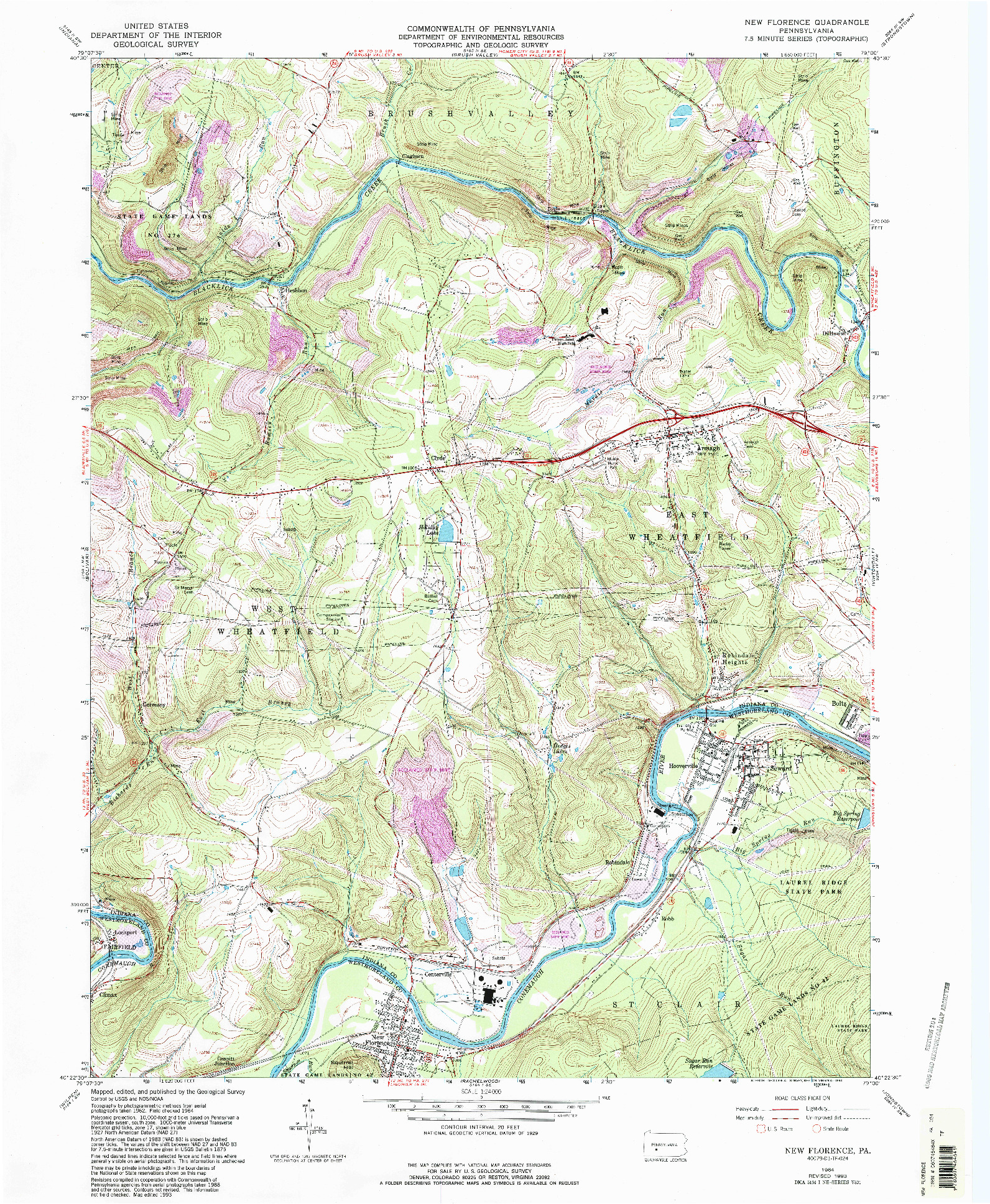 USGS 1:24000-SCALE QUADRANGLE FOR NEW FLORENCE, PA 1964