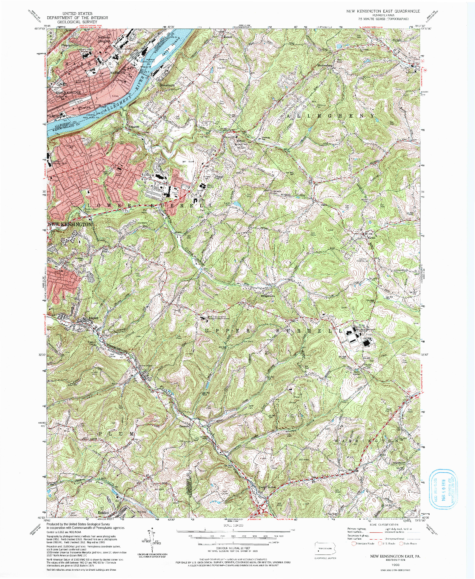 USGS 1:24000-SCALE QUADRANGLE FOR NEW KENSINGTON EAST, PA 1993