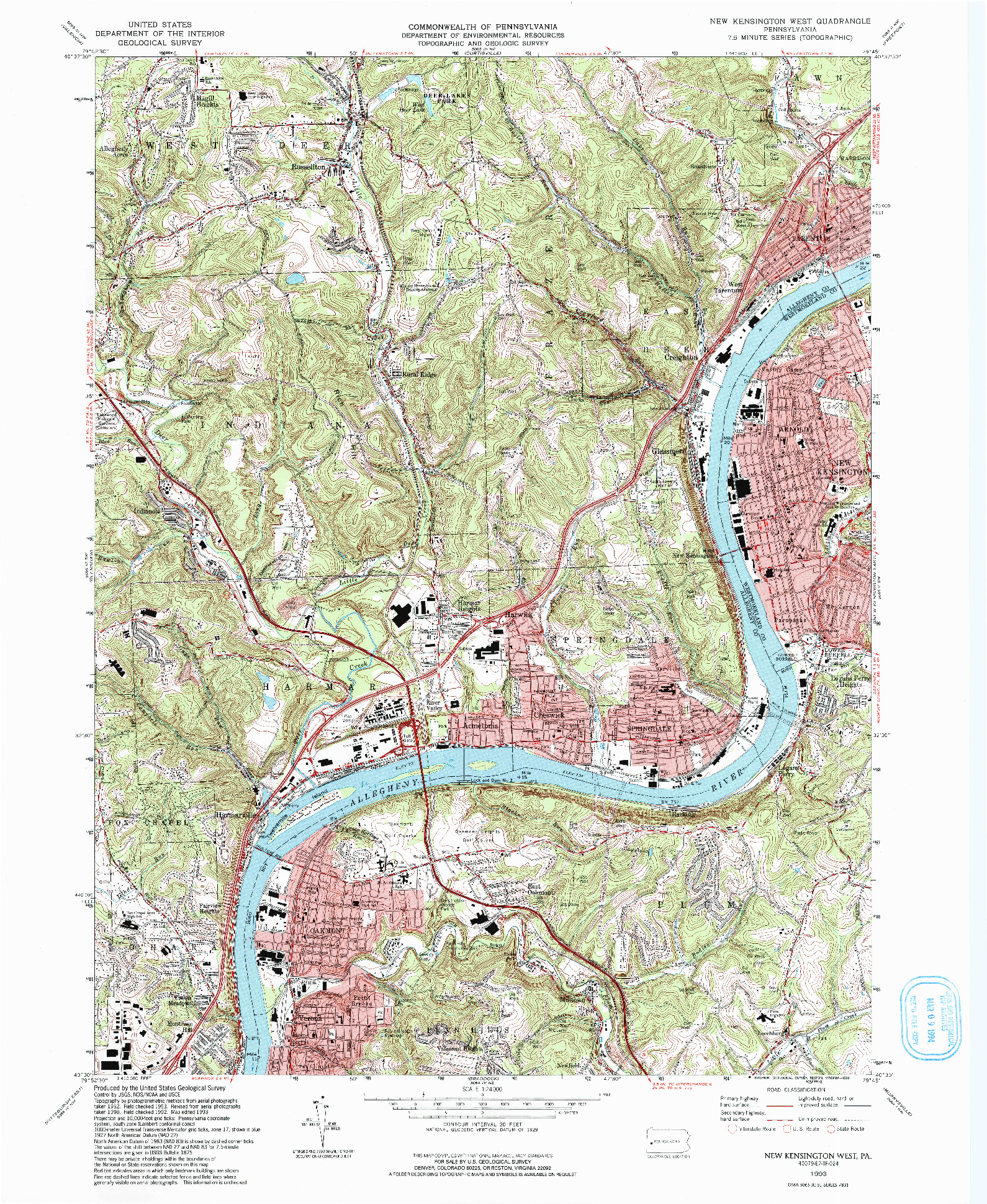 USGS 1:24000-SCALE QUADRANGLE FOR NEW KENSINGTON WEST, PA 1993