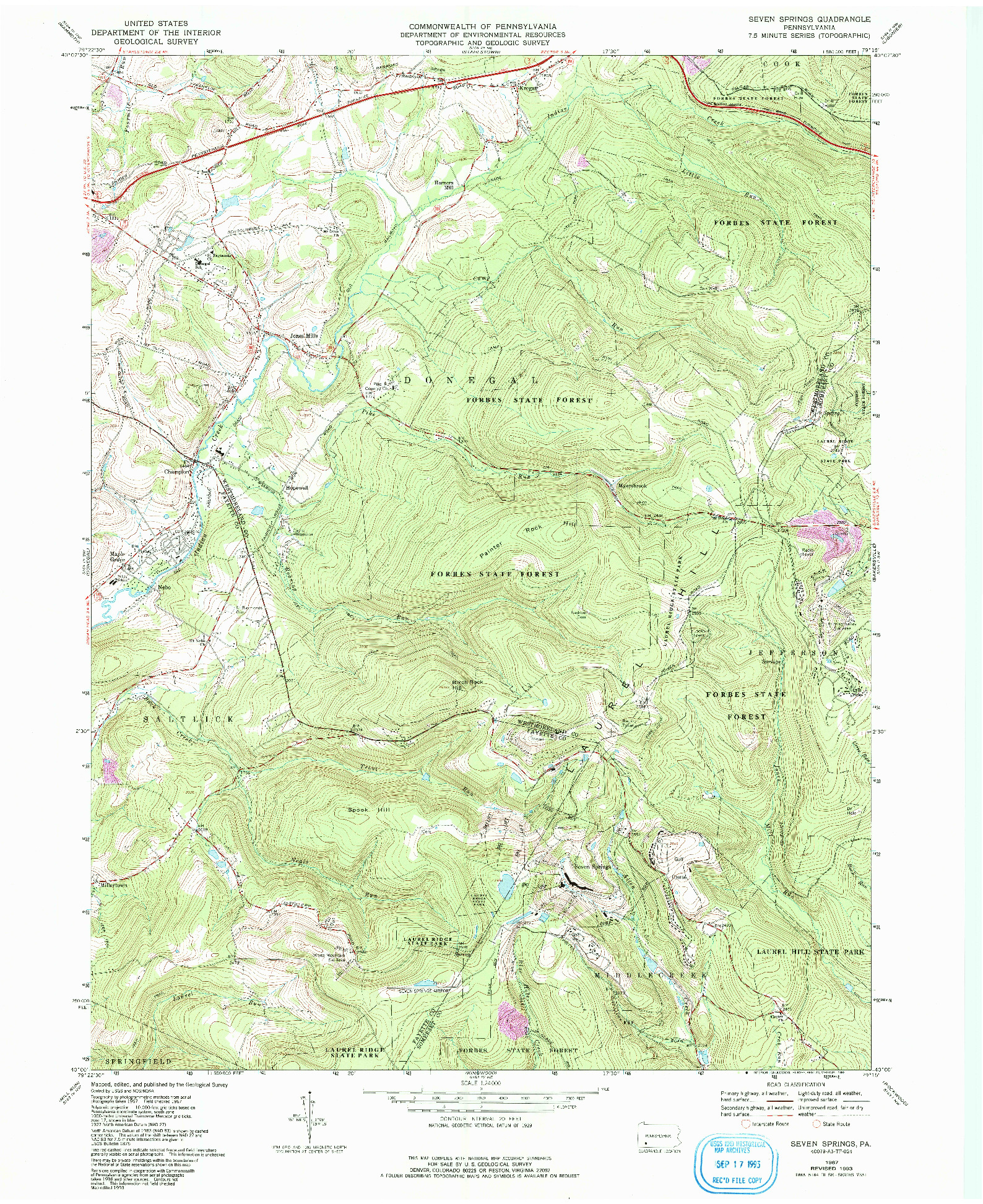 USGS 1:24000-SCALE QUADRANGLE FOR SEVEN SPRINGS, PA 1967