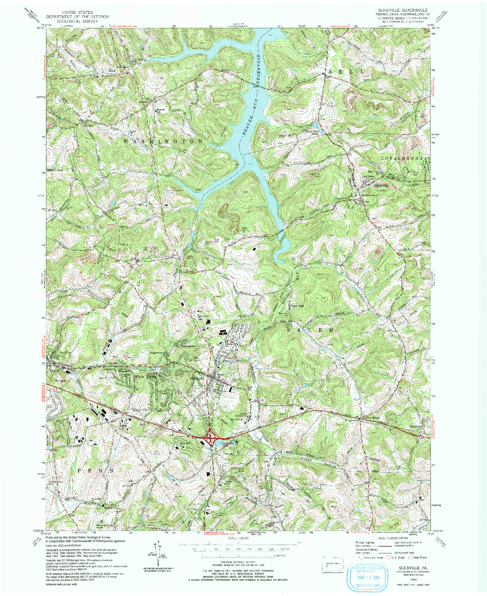 USGS 1:24000-SCALE QUADRANGLE FOR SLICKVILLE, PA 1993