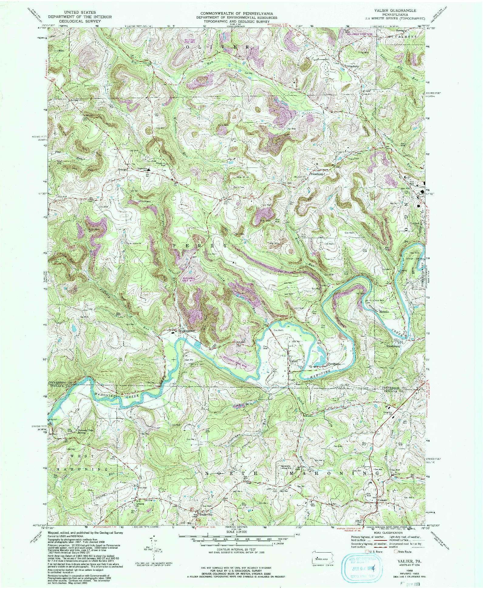 USGS 1:24000-SCALE QUADRANGLE FOR VALIER, PA 1968