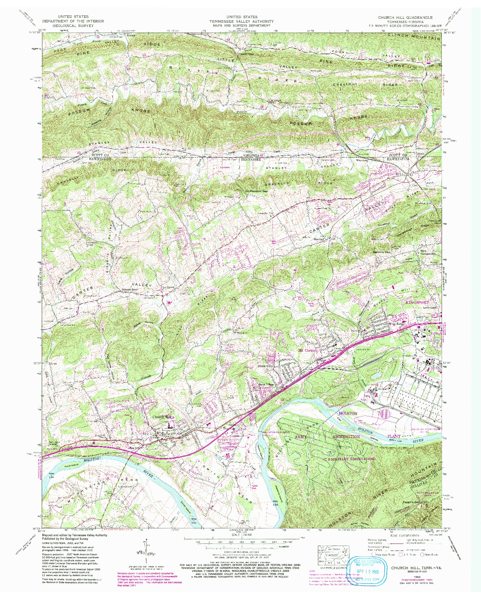 USGS 1:24000-SCALE QUADRANGLE FOR CHURCH HILL, TN 1959