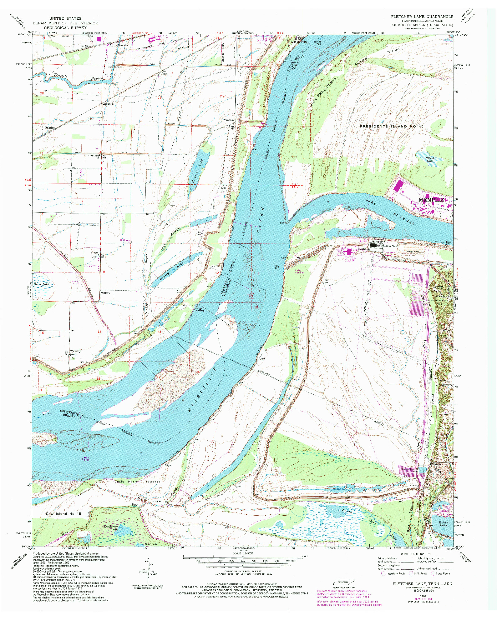 USGS 1:24000-SCALE QUADRANGLE FOR FLETCHER LAKE, TN 1966