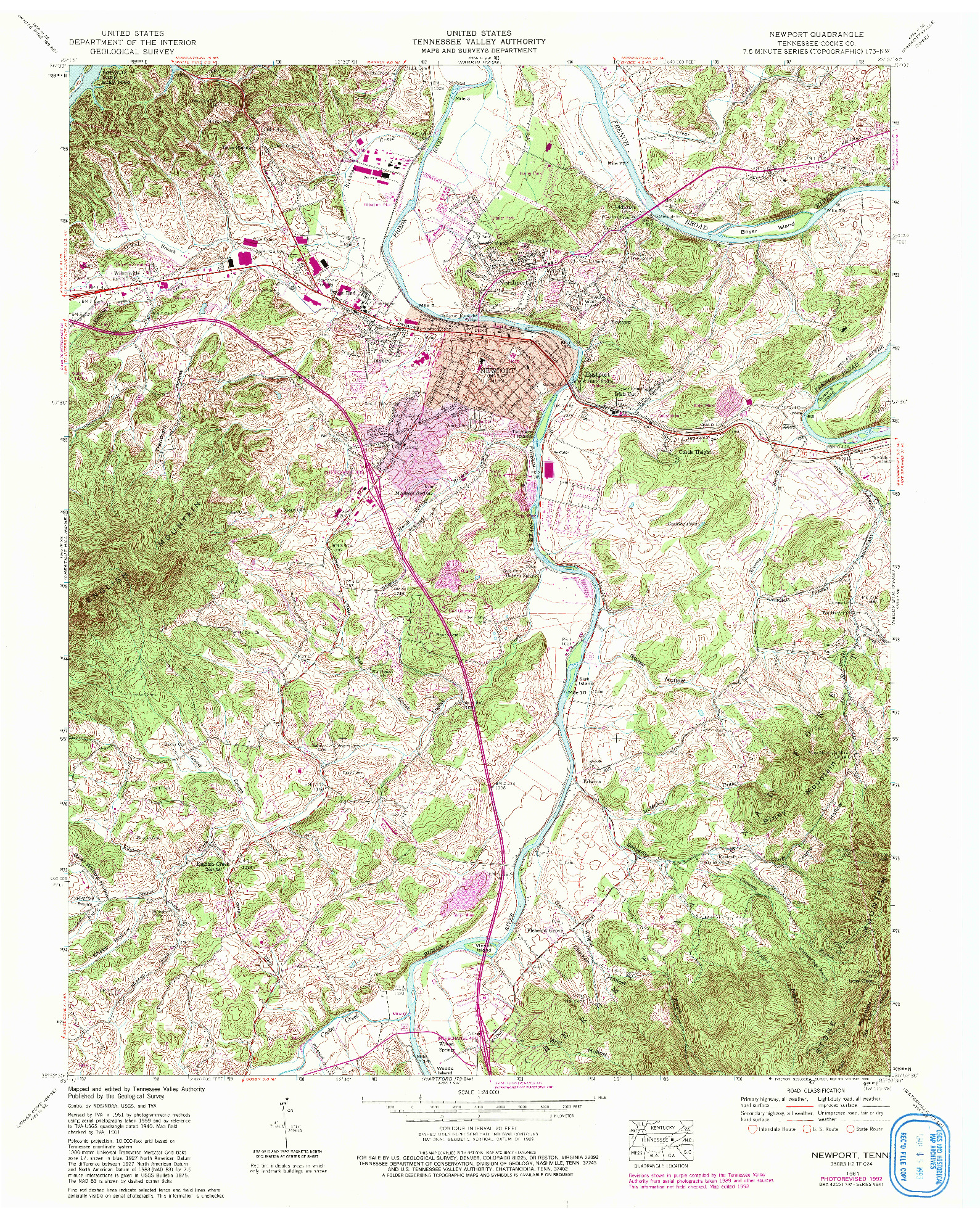 USGS 1:24000-SCALE QUADRANGLE FOR NEWPORT, TN 1961