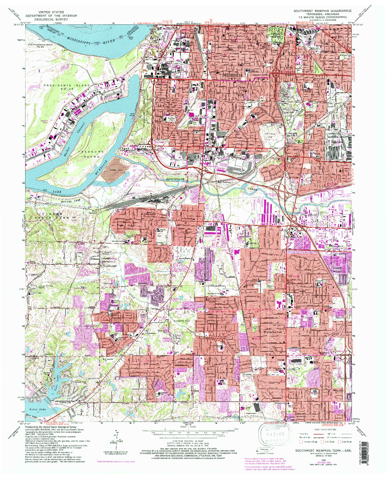 USGS 1:24000-SCALE QUADRANGLE FOR SOUTHWEST MEMPHIS, TN 1965