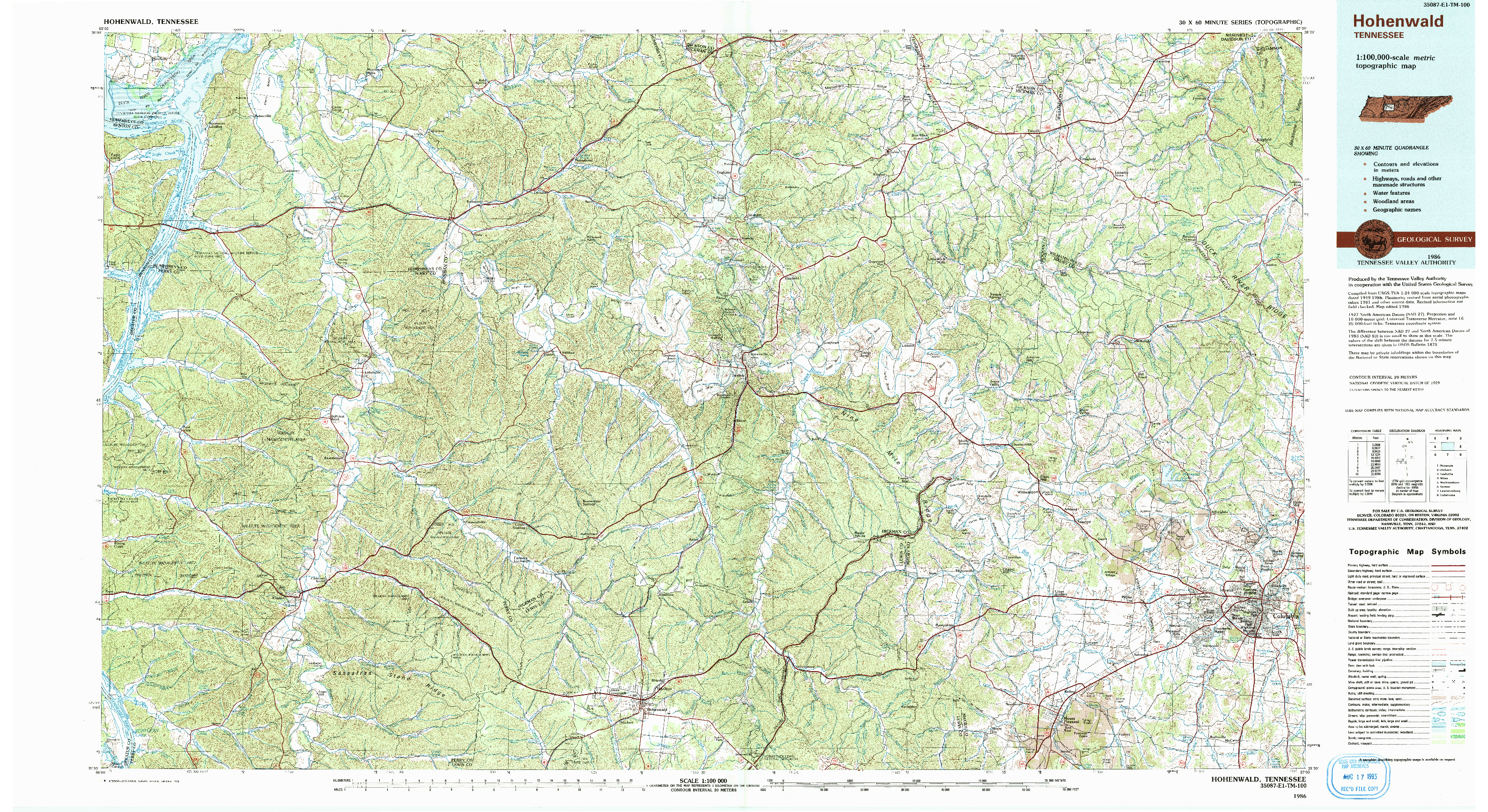 USGS 1:100000-SCALE QUADRANGLE FOR HOHENWALD, TN 1986