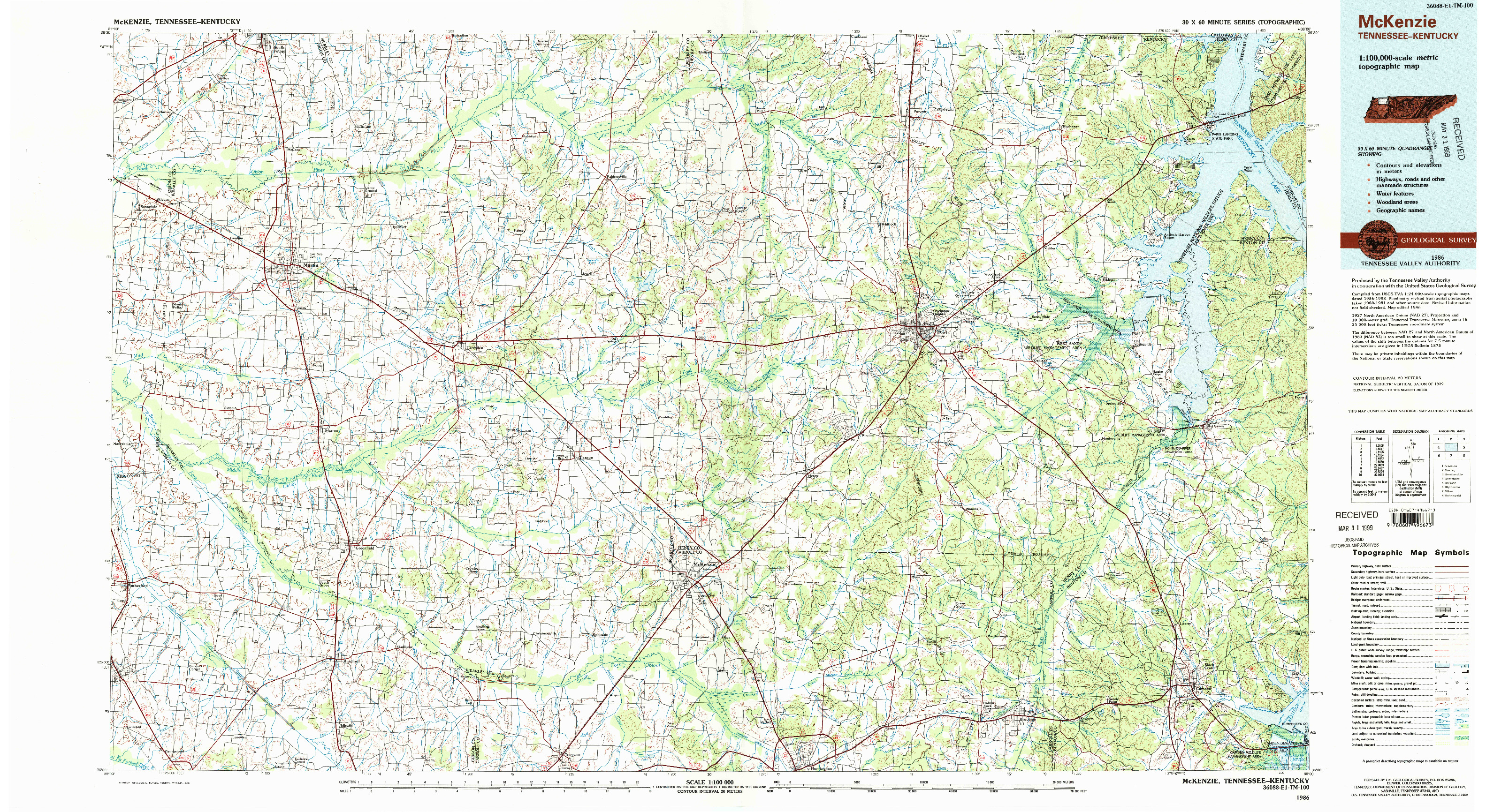 USGS 1:100000-SCALE QUADRANGLE FOR MCKENZIE, TN 1986