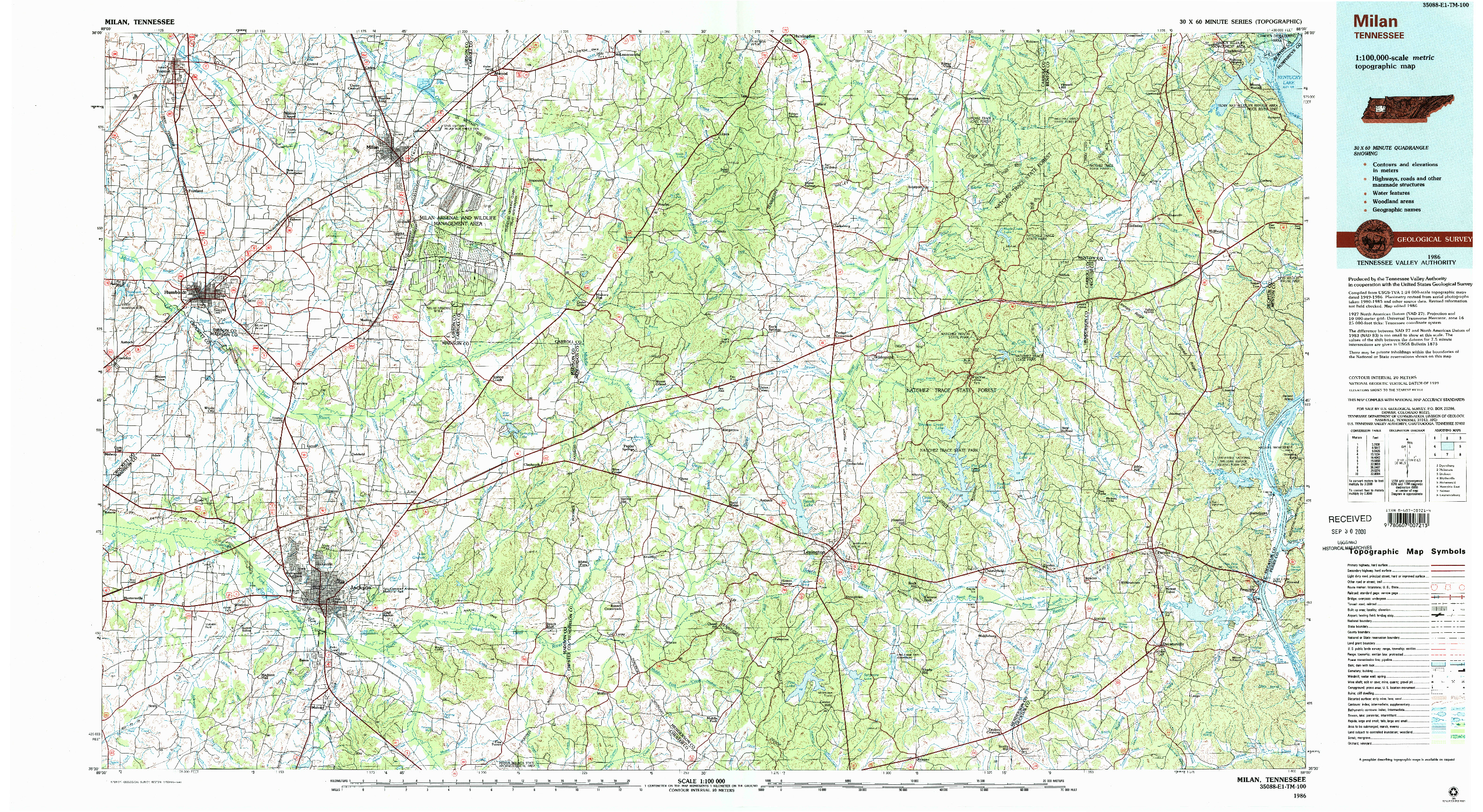 USGS 1:100000-SCALE QUADRANGLE FOR MILAN, TN 1986