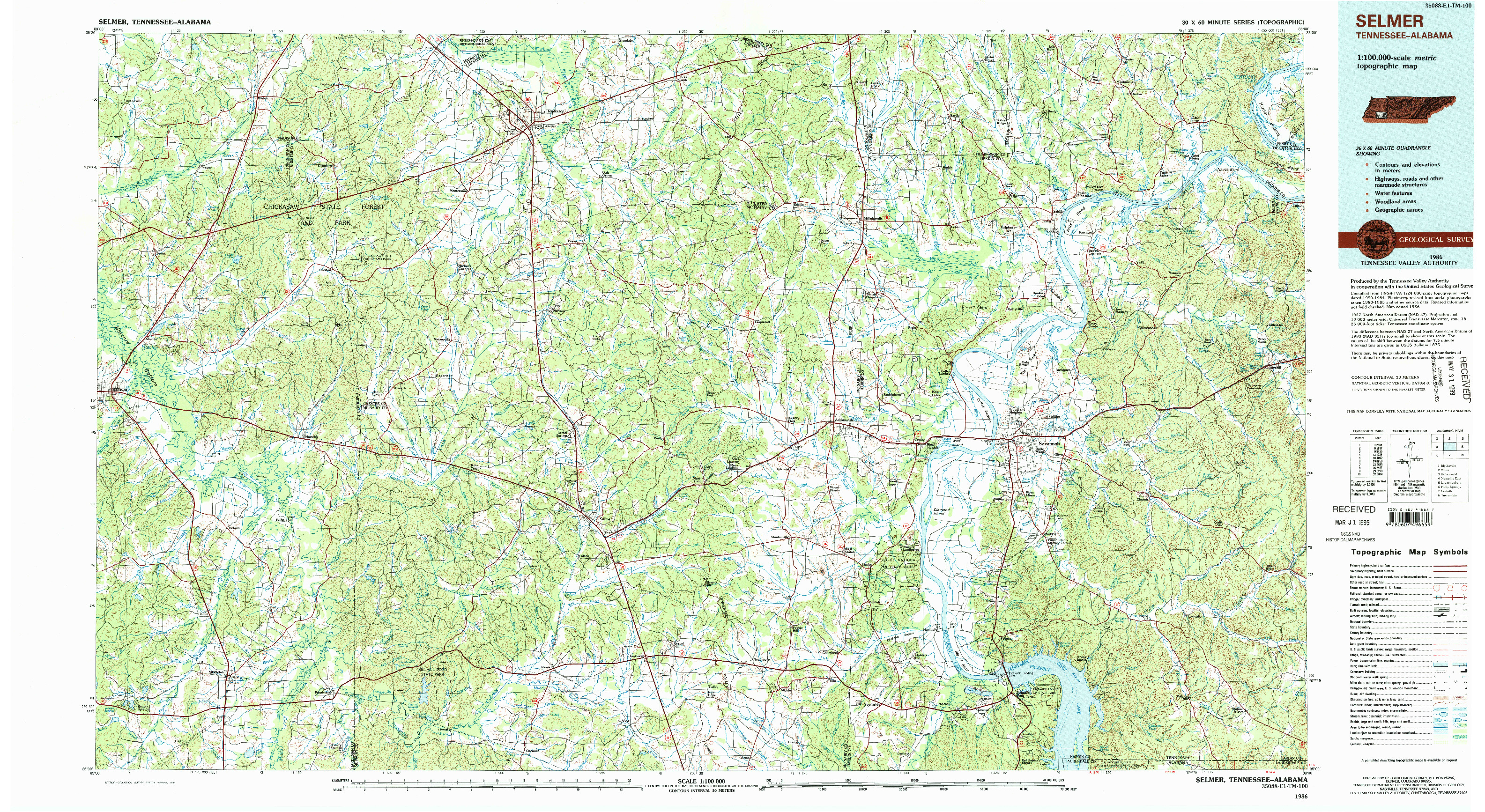 USGS 1:100000-SCALE QUADRANGLE FOR SELMER, TN 1986