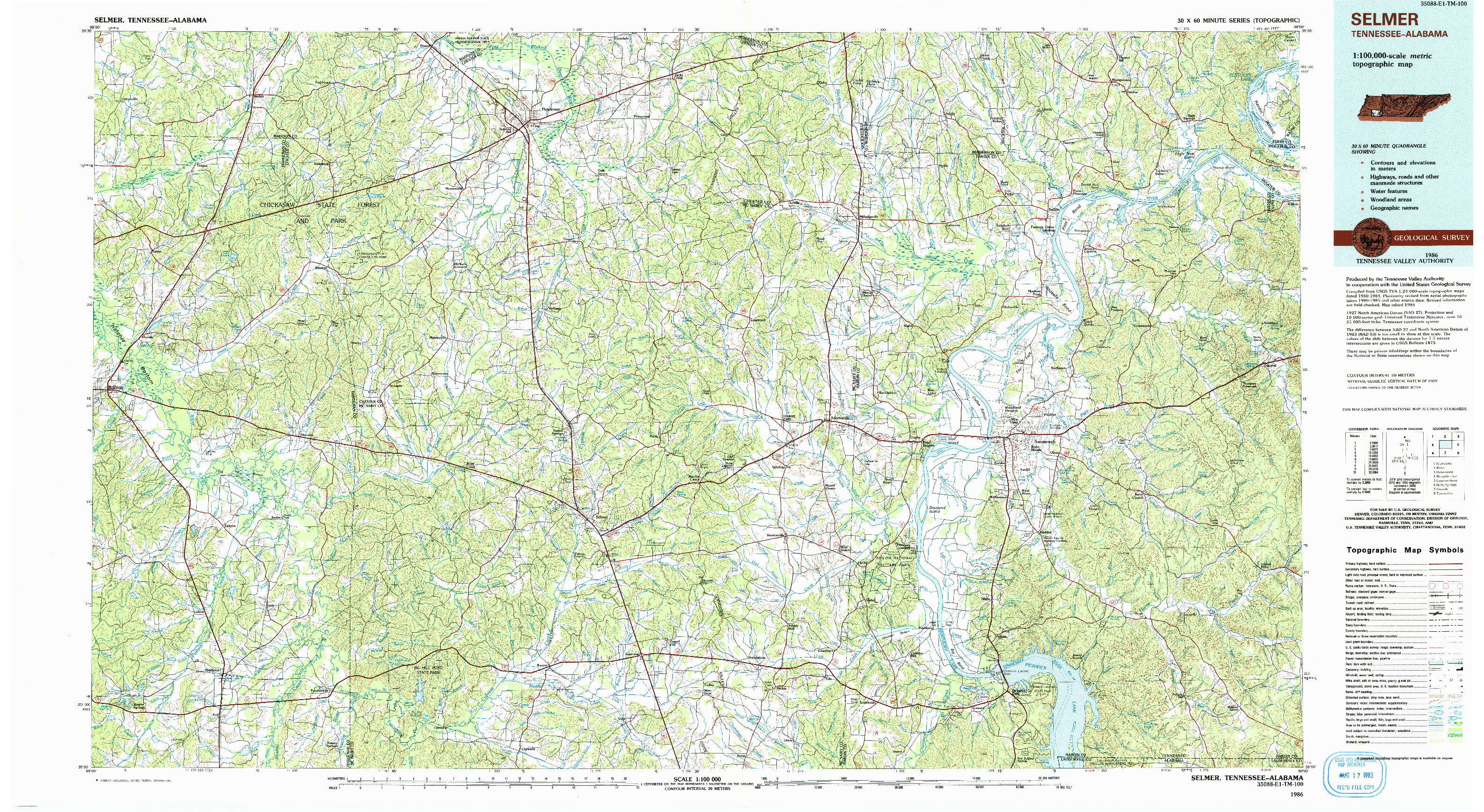 USGS 1:100000-SCALE QUADRANGLE FOR SELMER, TN 1986