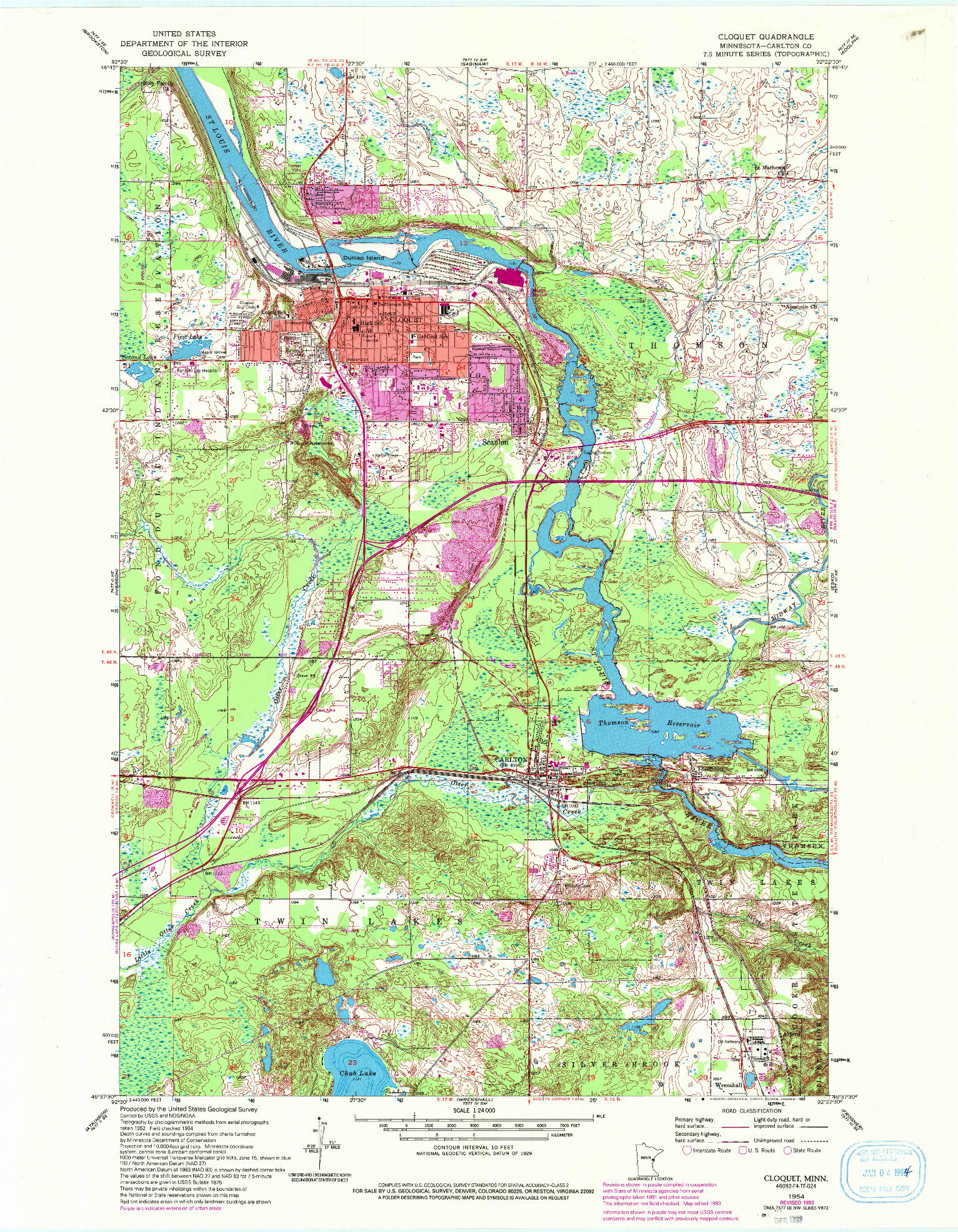 USGS 1:24000-SCALE QUADRANGLE FOR CLOQUET, MN 1954