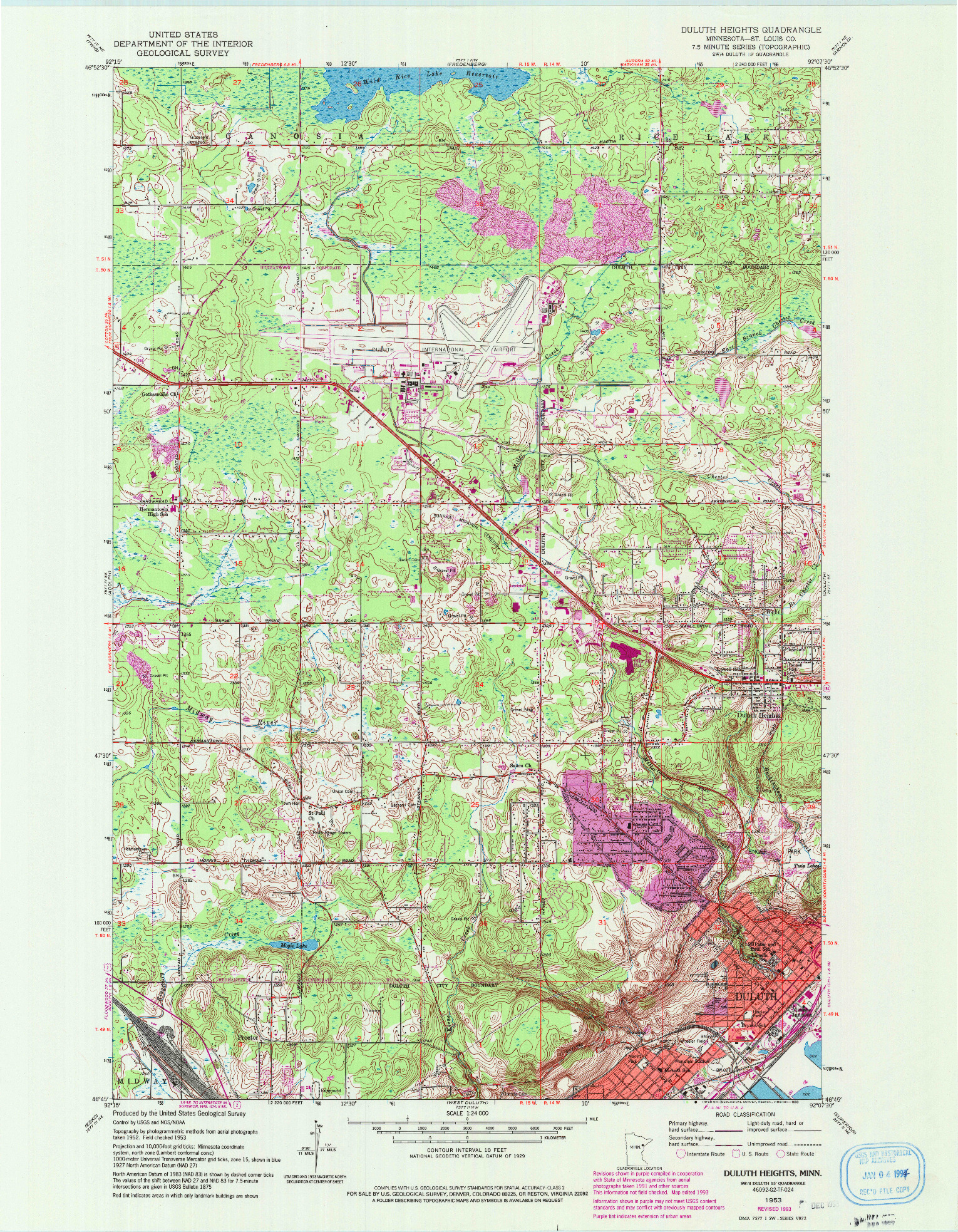 USGS 1:24000-SCALE QUADRANGLE FOR DULUTH HEIGHTS, MN 1953