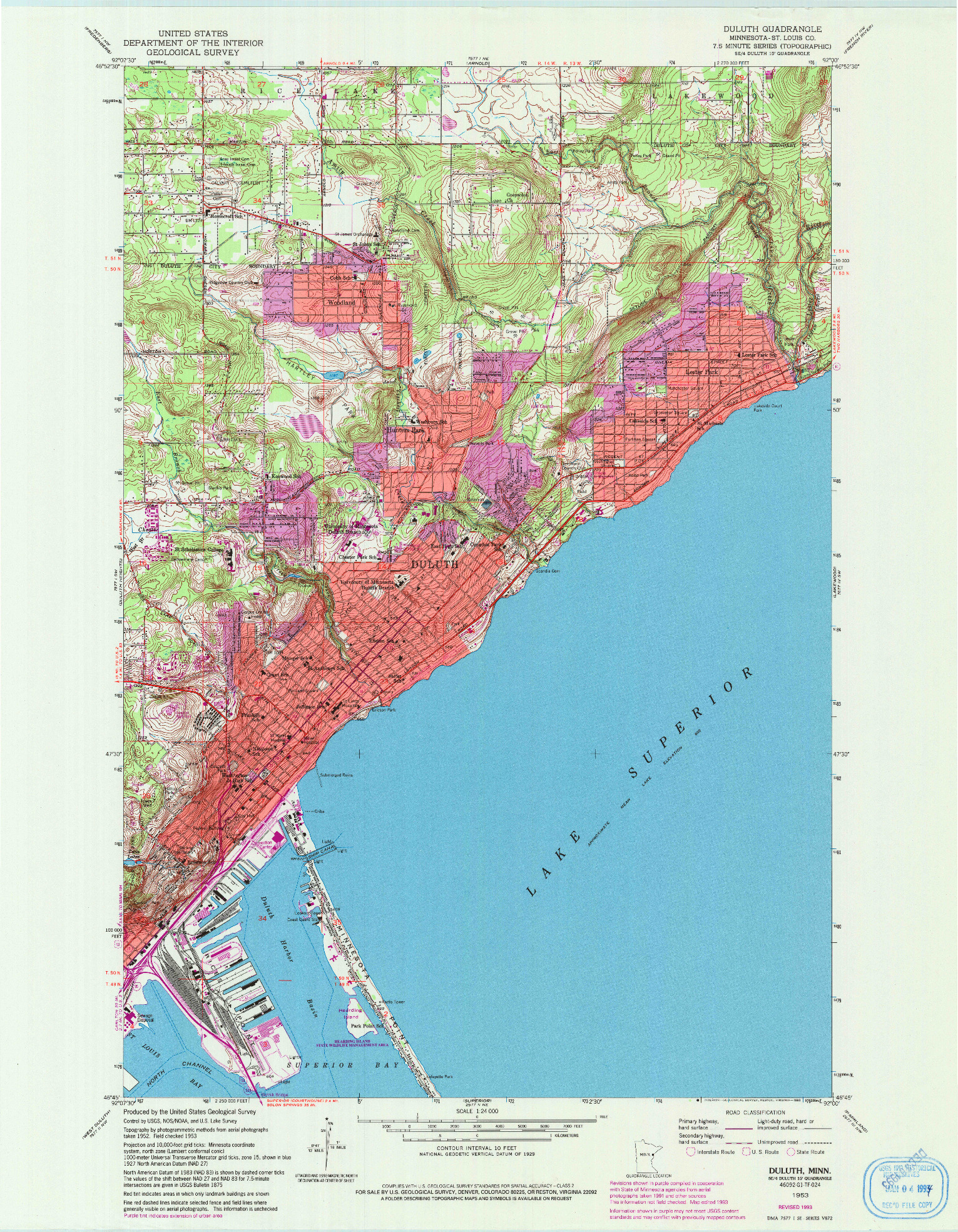 USGS 1:24000-SCALE QUADRANGLE FOR DULUTH, MN 1953