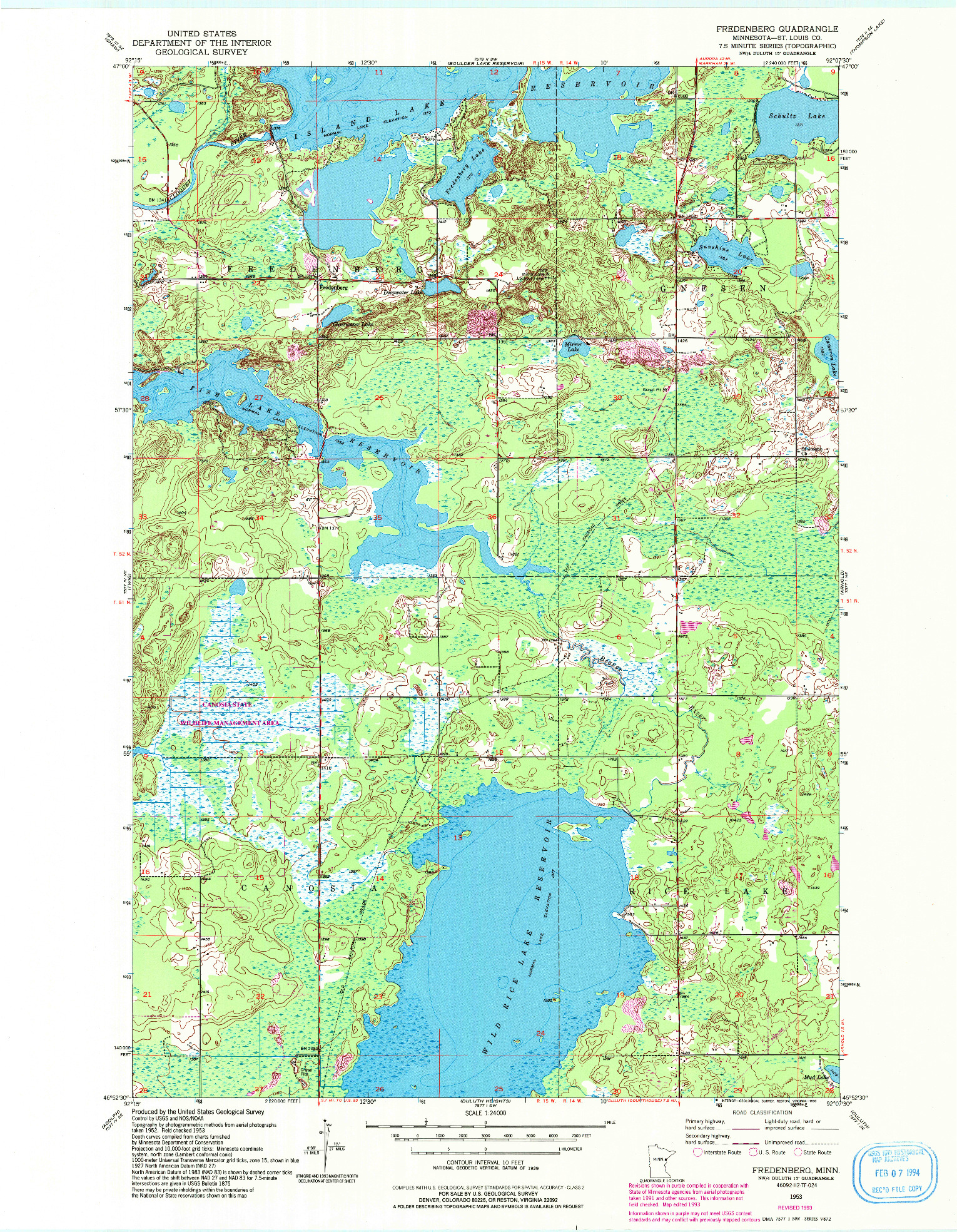 USGS 1:24000-SCALE QUADRANGLE FOR FREDENBERG, MN 1953