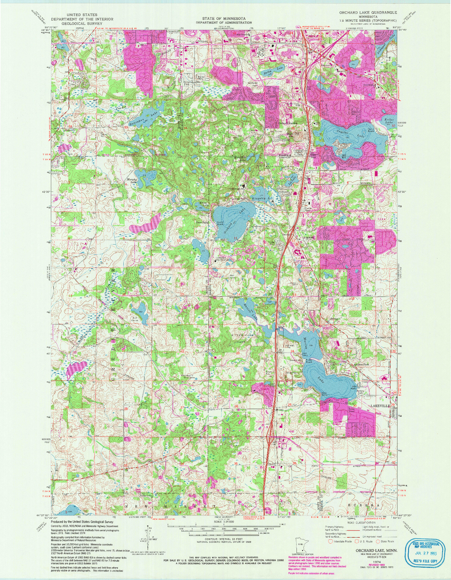 USGS 1:24000-SCALE QUADRANGLE FOR ORCHARD LAKE, MN 1974