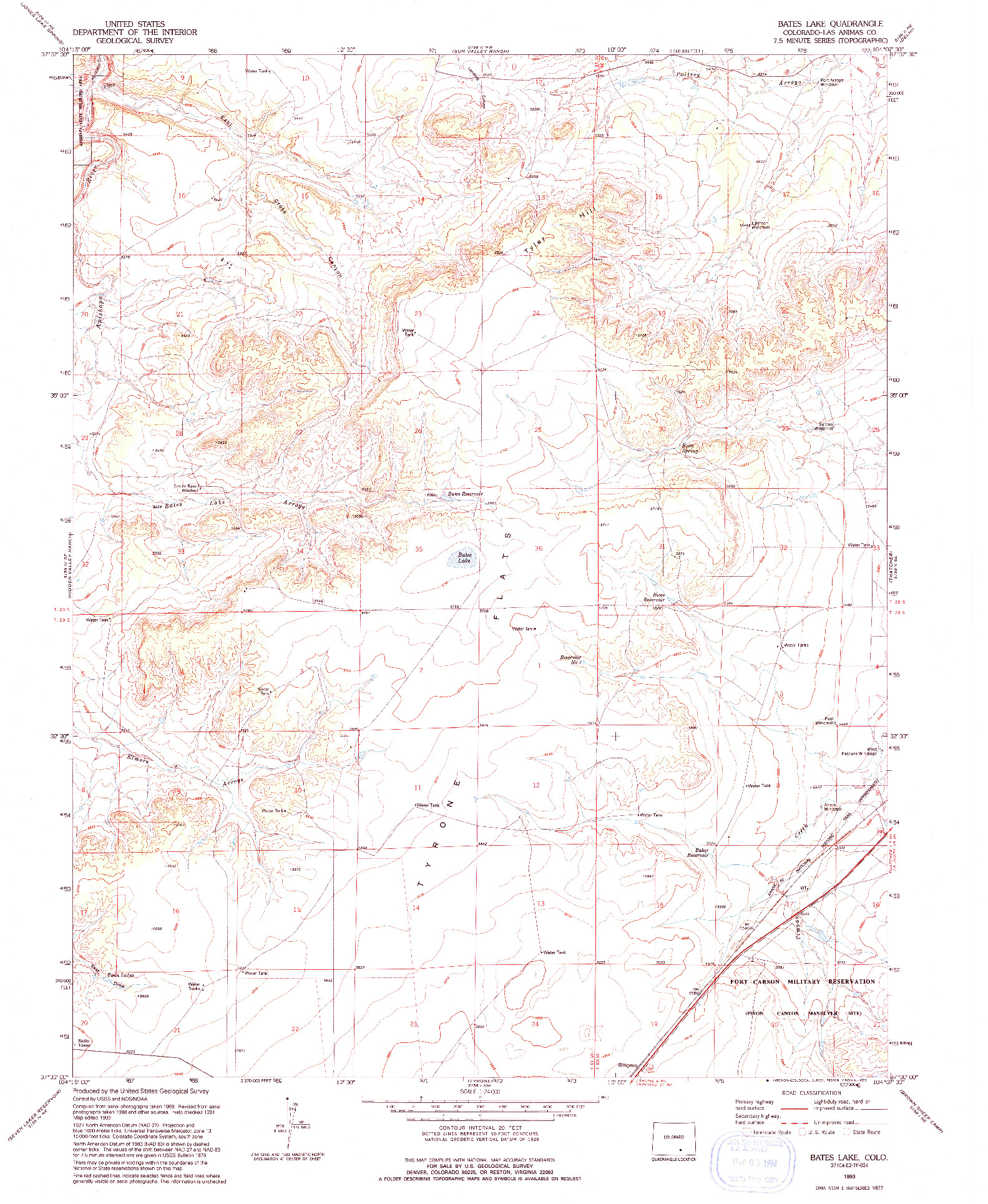 USGS 1:24000-SCALE QUADRANGLE FOR BATES LAKE, CO 1993