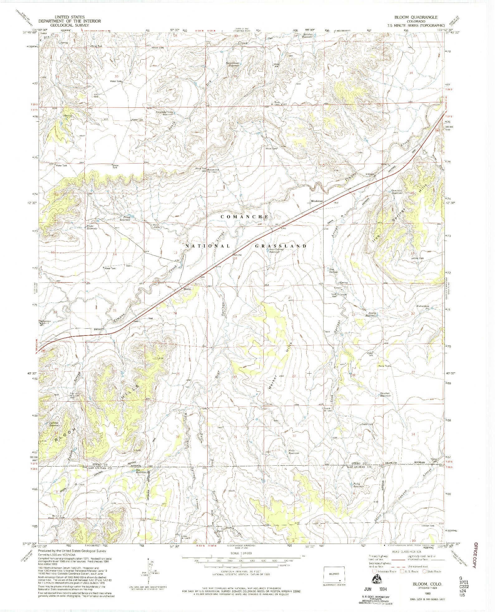 USGS 1:24000-SCALE QUADRANGLE FOR BLOOM, CO 1993