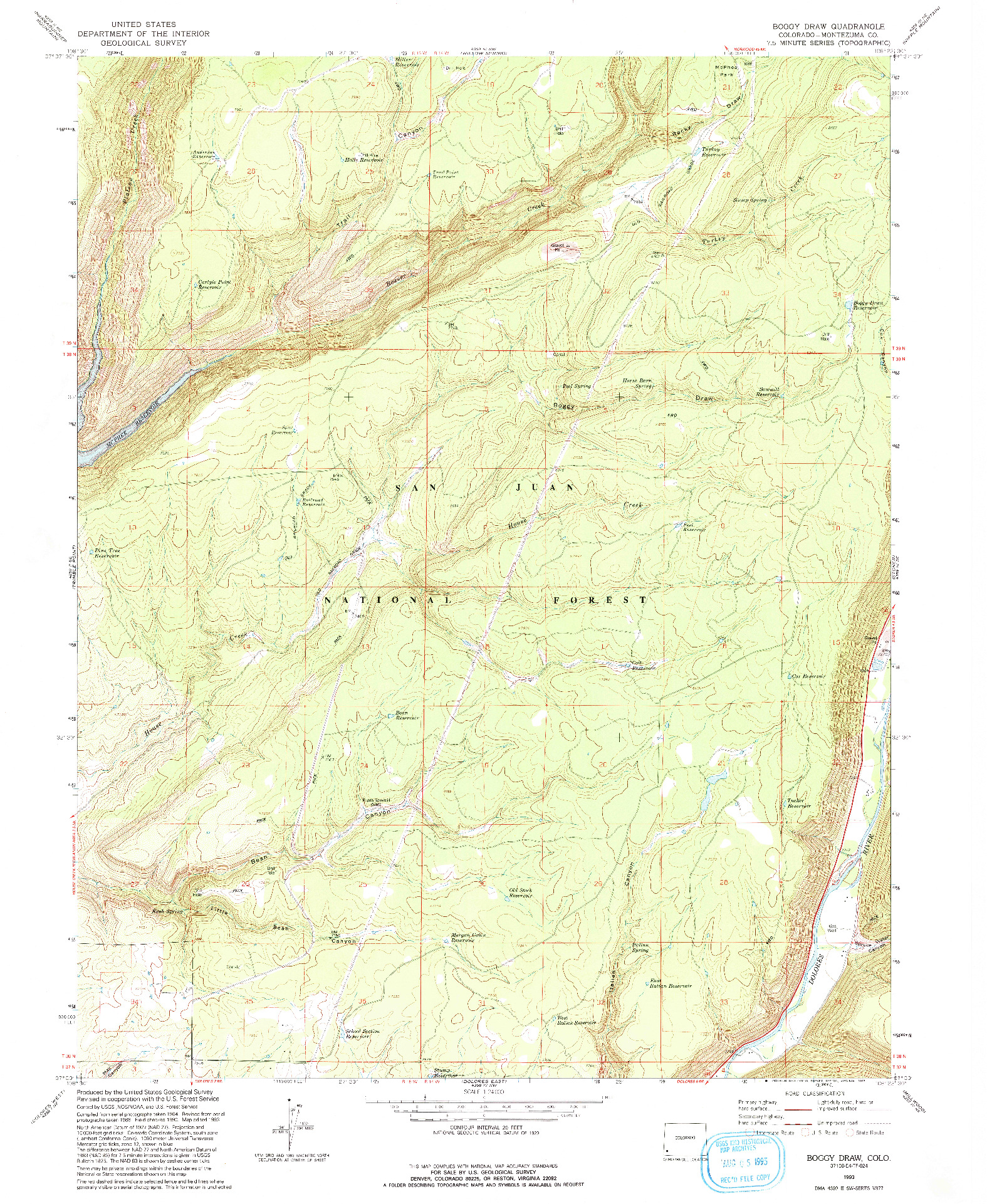 USGS 1:24000-SCALE QUADRANGLE FOR BOGGY DRAW, CO 1993