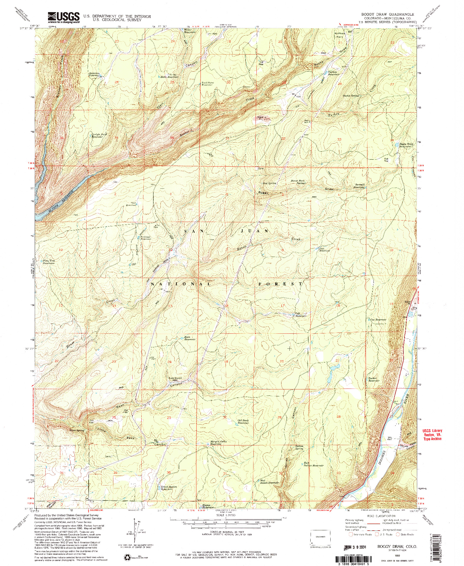 USGS 1:24000-SCALE QUADRANGLE FOR BOGGY DRAW, CO 1993