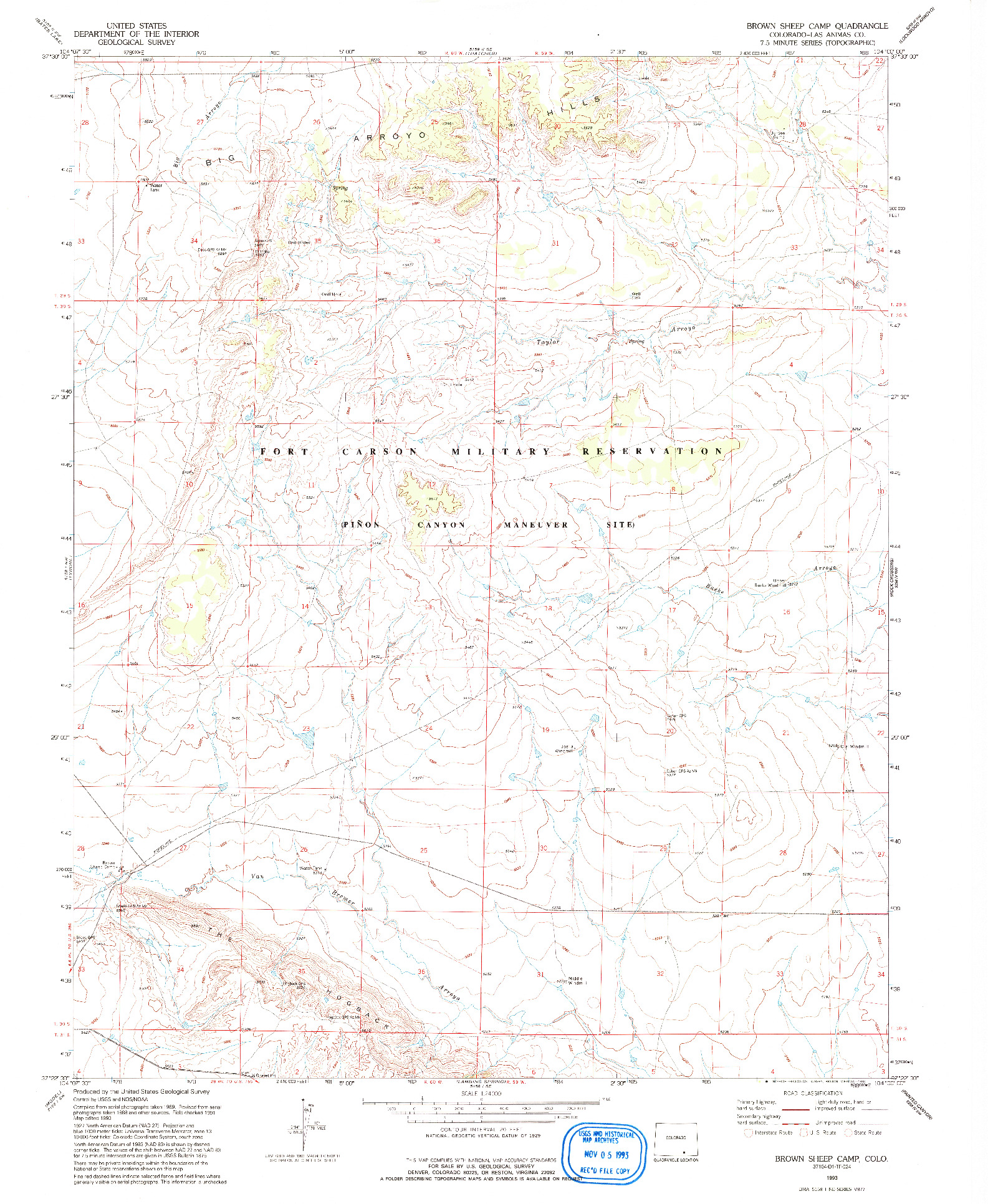 USGS 1:24000-SCALE QUADRANGLE FOR BROWN SHEEP CAMP, CO 1993