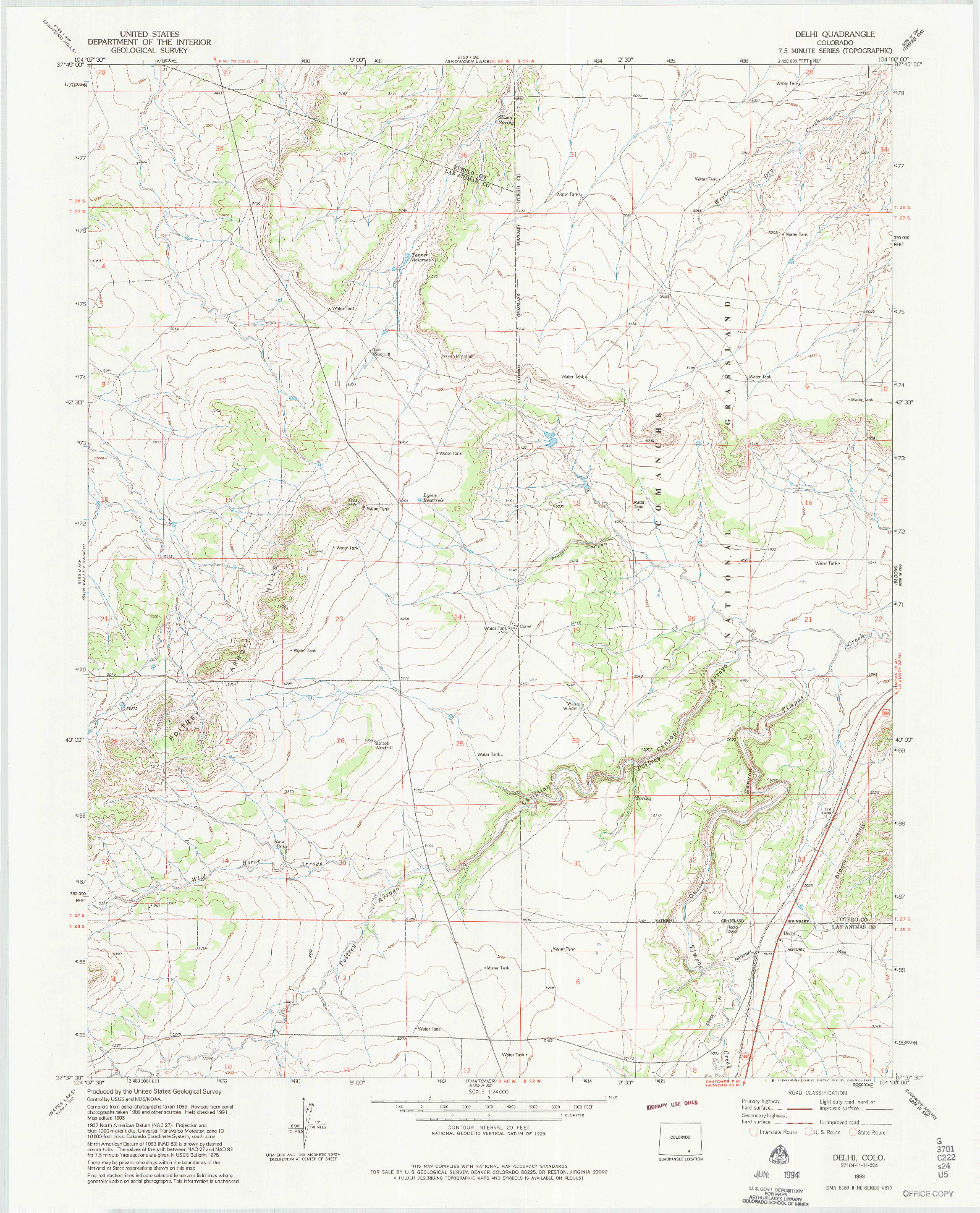 USGS 1:24000-SCALE QUADRANGLE FOR DELHI, CO 1993