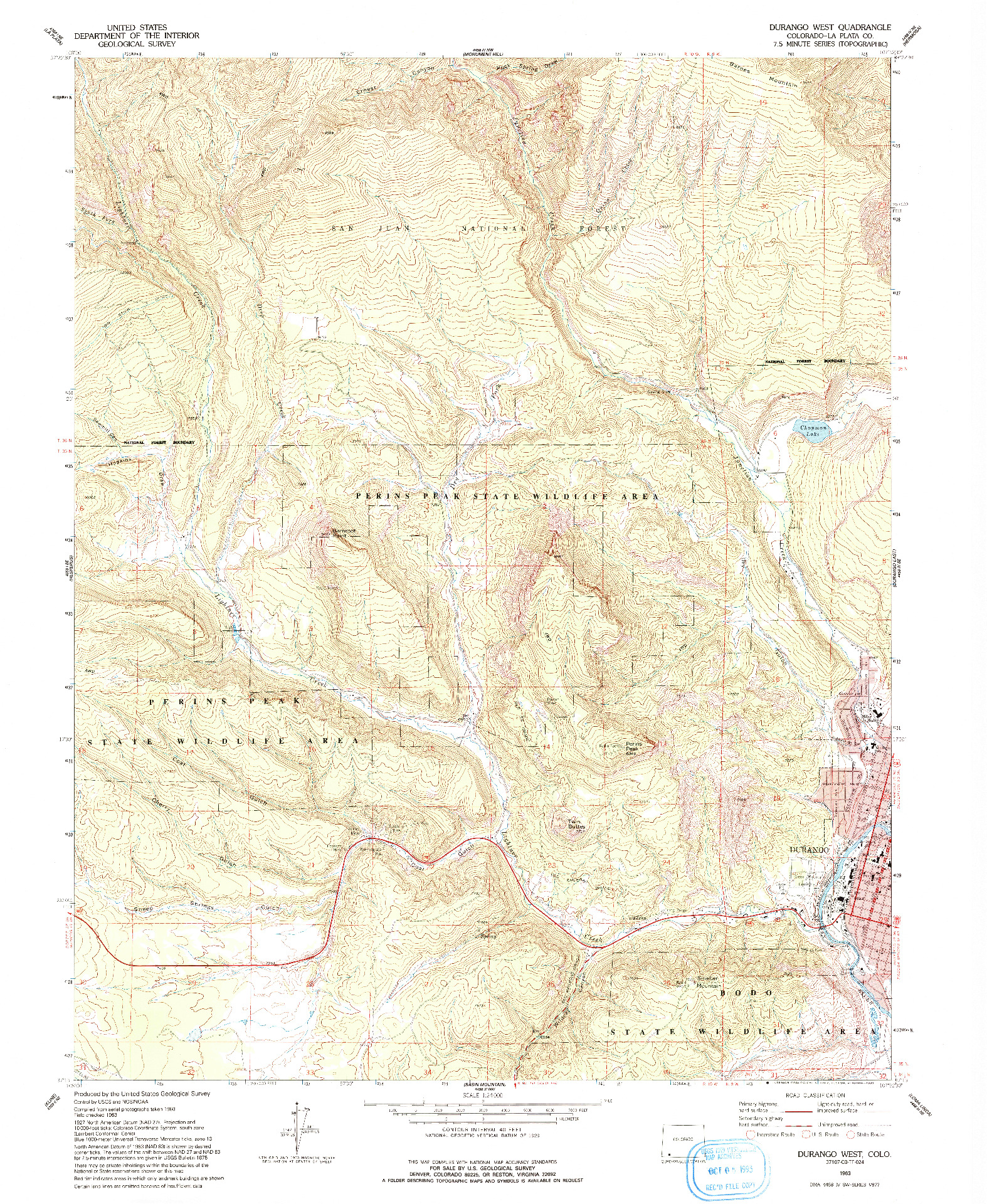 USGS 1:24000-SCALE QUADRANGLE FOR DURANGO WEST, CO 1963