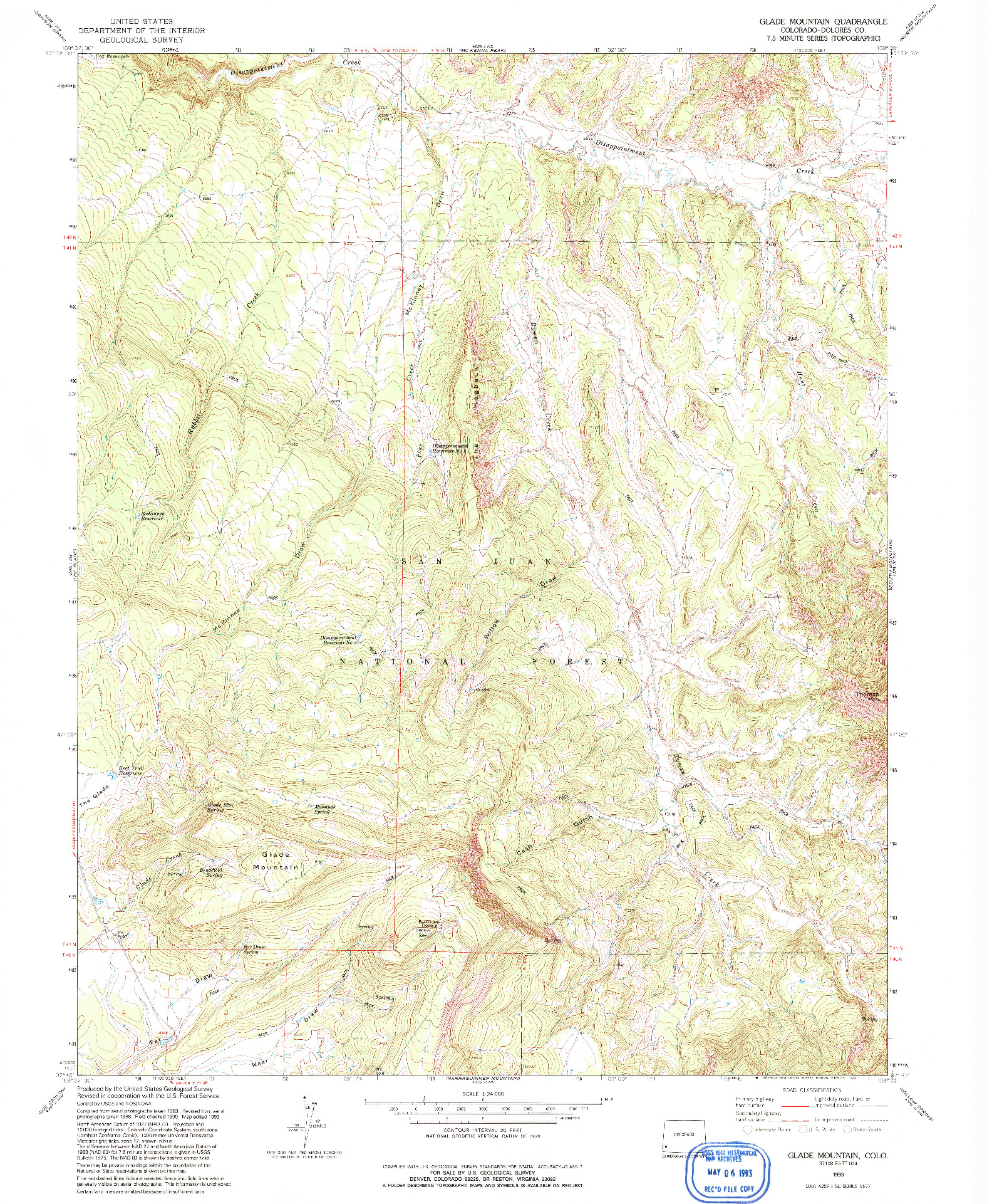 USGS 1:24000-SCALE QUADRANGLE FOR GLADE MOUNTAIN, CO 1993