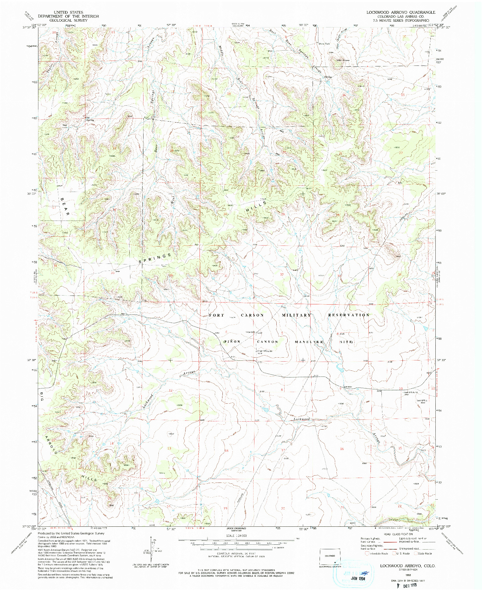 USGS 1:24000-SCALE QUADRANGLE FOR LOCKWOOD ARROYO, CO 1993
