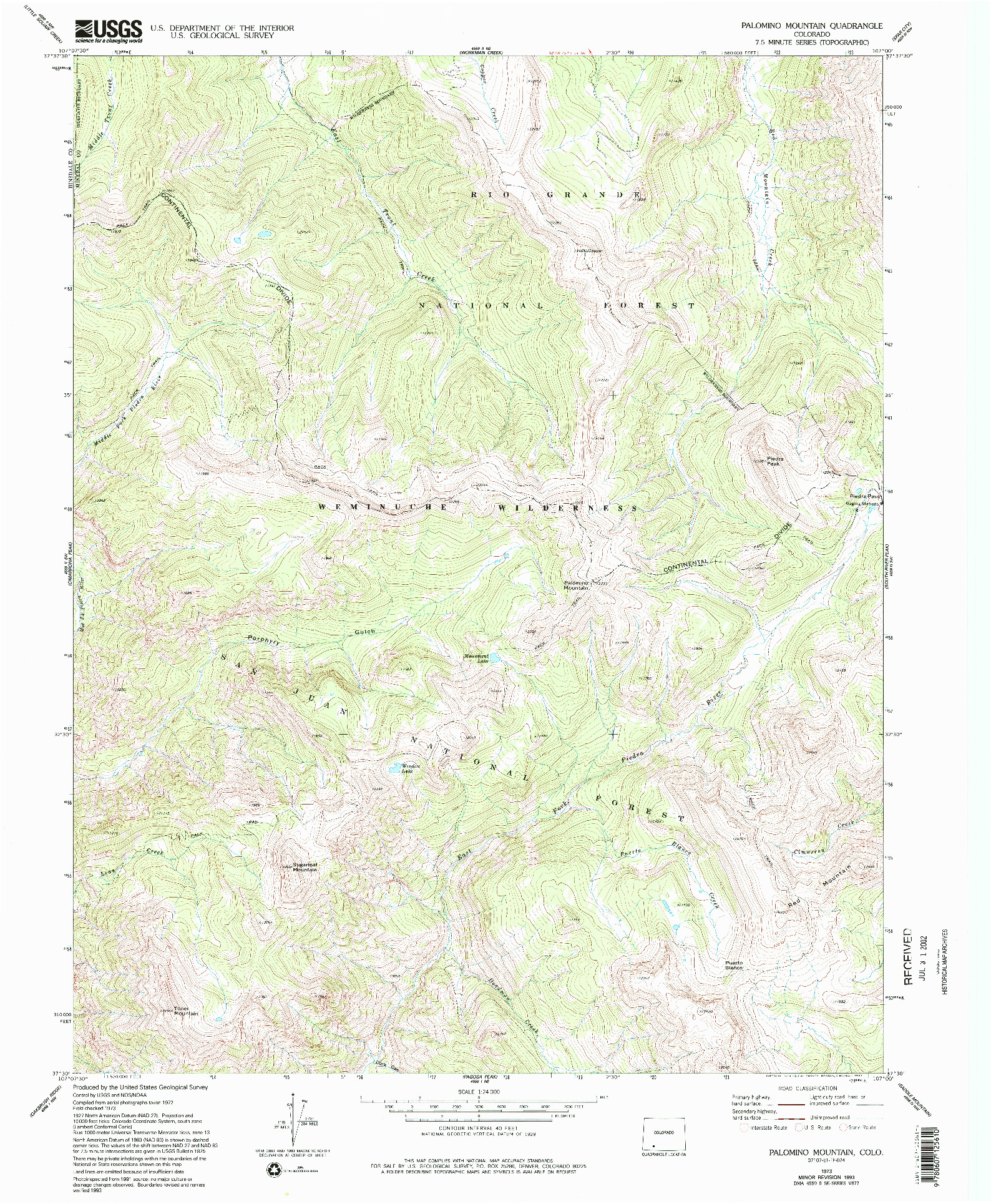 USGS 1:24000-SCALE QUADRANGLE FOR PALOMINO MOUNTAIN, CO 1973