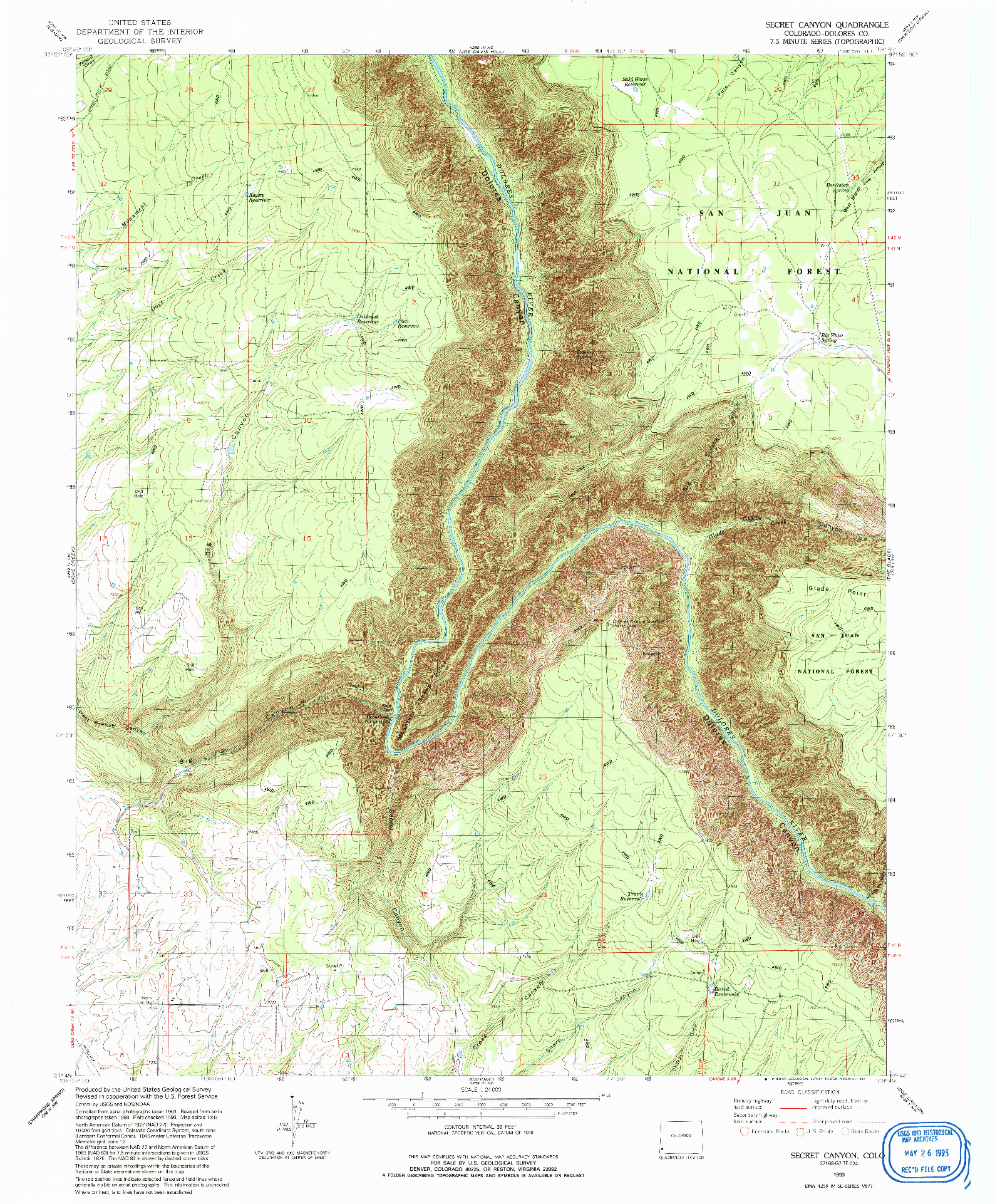 USGS 1:24000-SCALE QUADRANGLE FOR SECRET CANYON, CO 1993