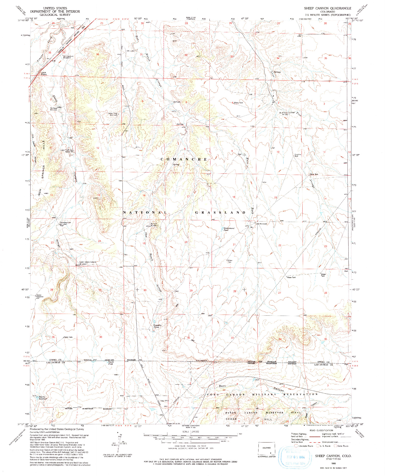 USGS 1:24000-SCALE QUADRANGLE FOR SHEEP CANYON, CO 1993