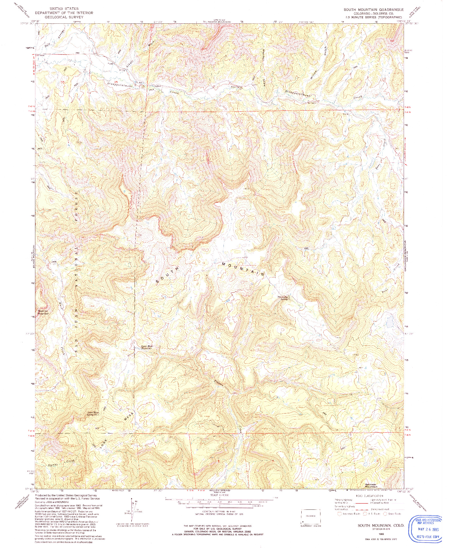 USGS 1:24000-SCALE QUADRANGLE FOR SOUTH MOUNTAIN, CO 1993