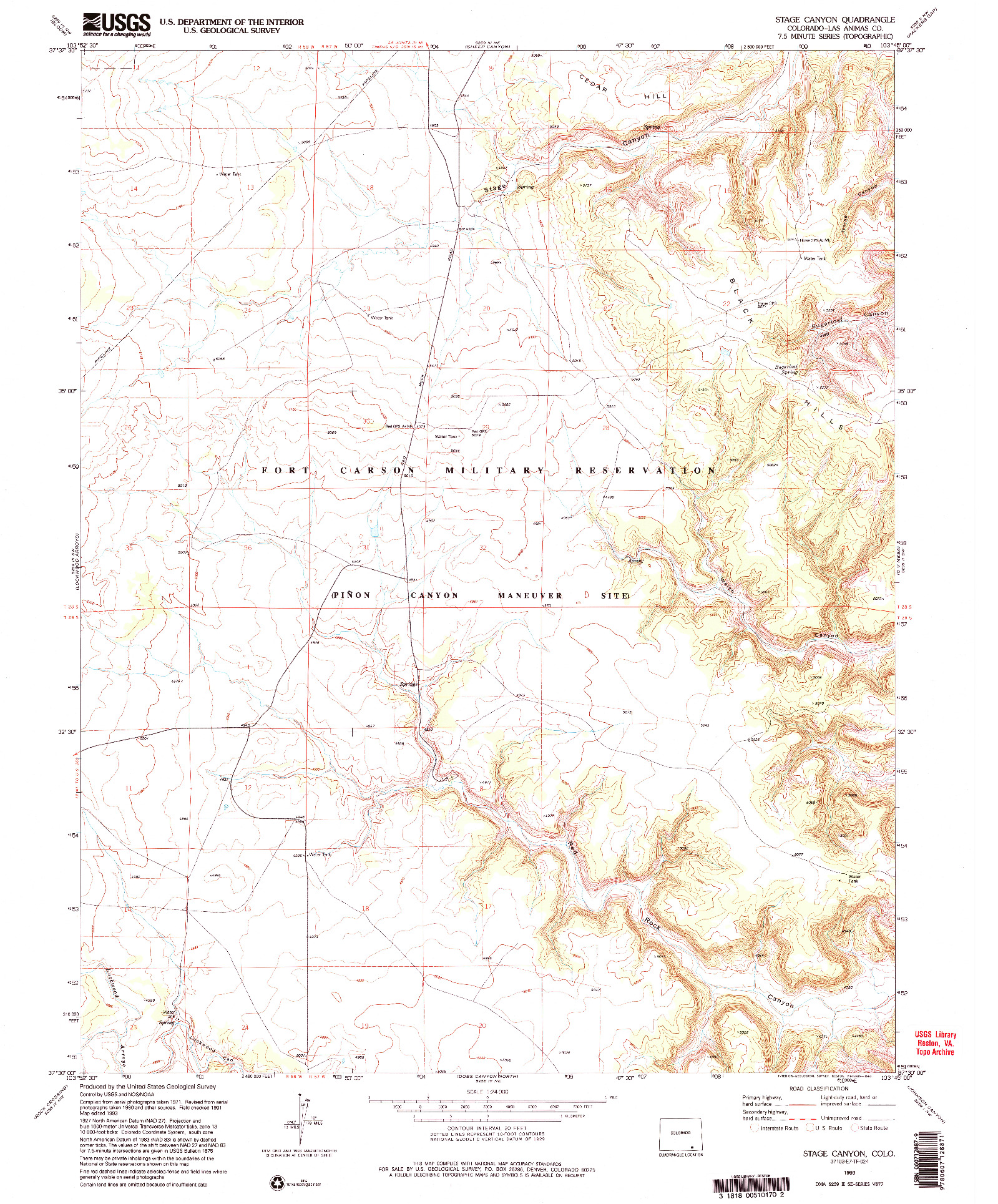 USGS 1:24000-SCALE QUADRANGLE FOR STAGE CANYON, CO 1993