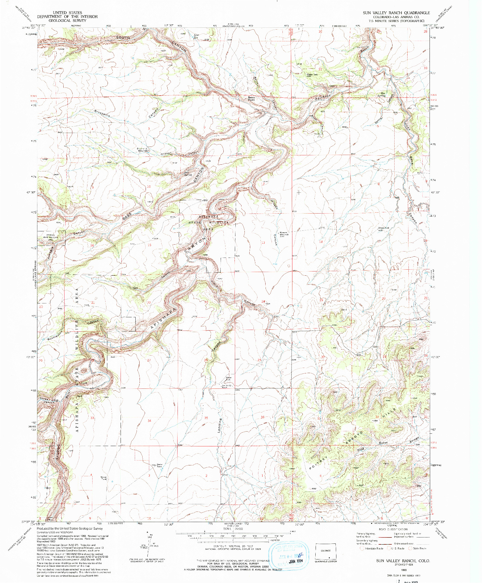 USGS 1:24000-SCALE QUADRANGLE FOR SUN VALLEY RANCH, CO 1993