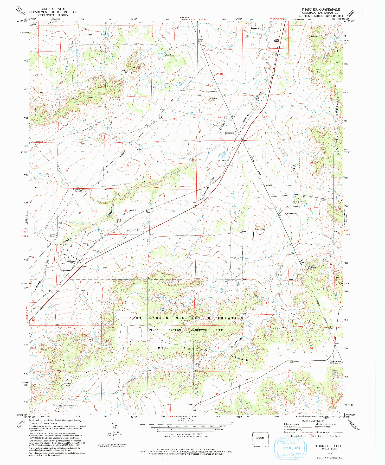 USGS 1:24000-SCALE QUADRANGLE FOR THATCHER, CO 1993