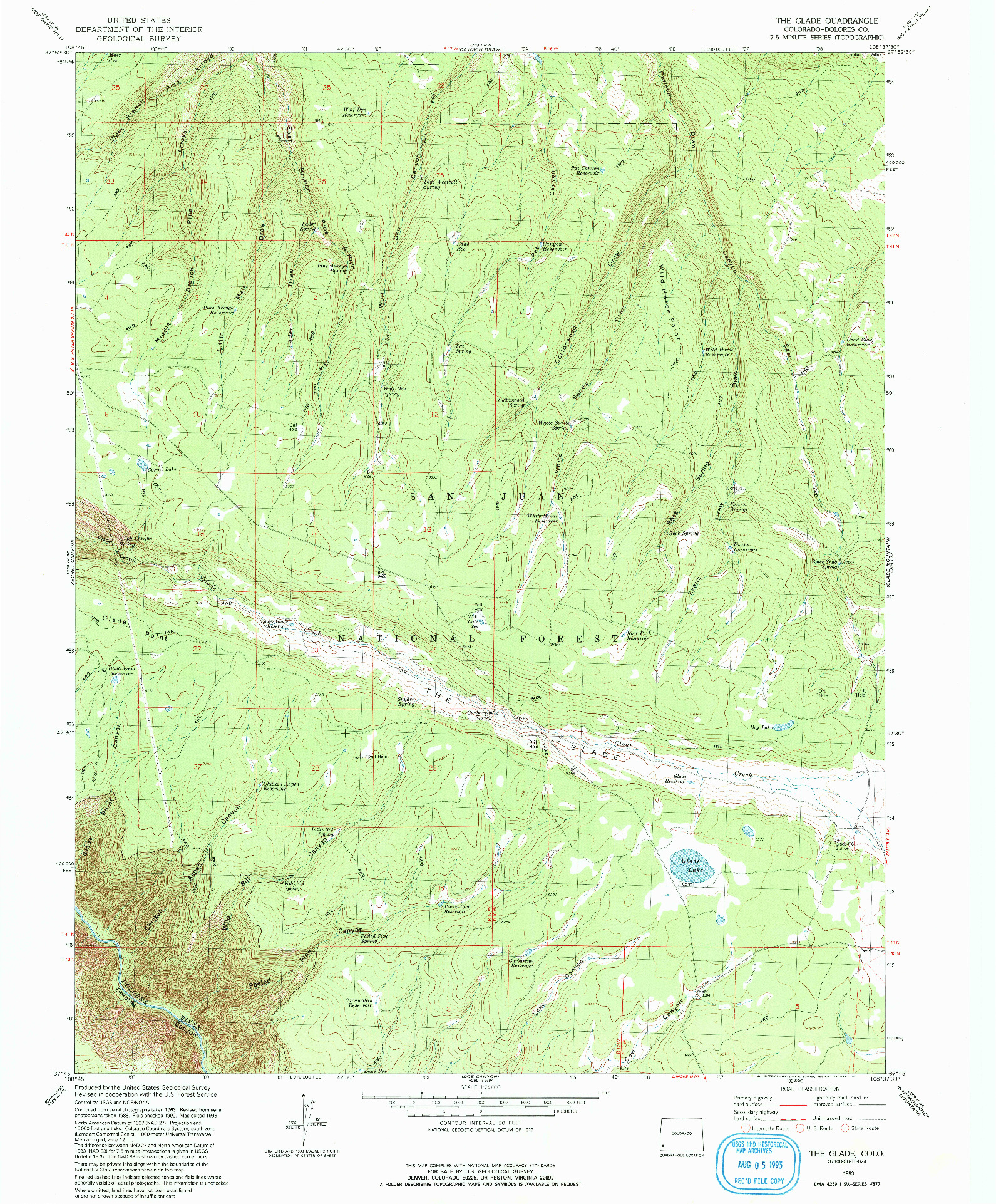 USGS 1:24000-SCALE QUADRANGLE FOR THE GLADE, CO 1993
