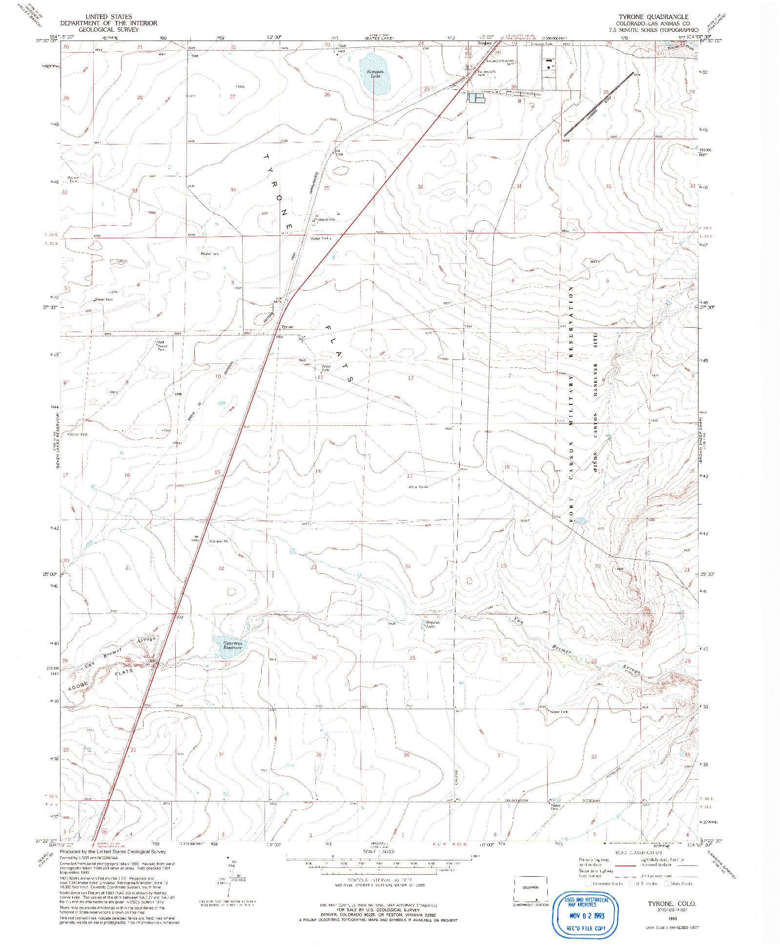 USGS 1:24000-SCALE QUADRANGLE FOR TYRONE, CO 1993