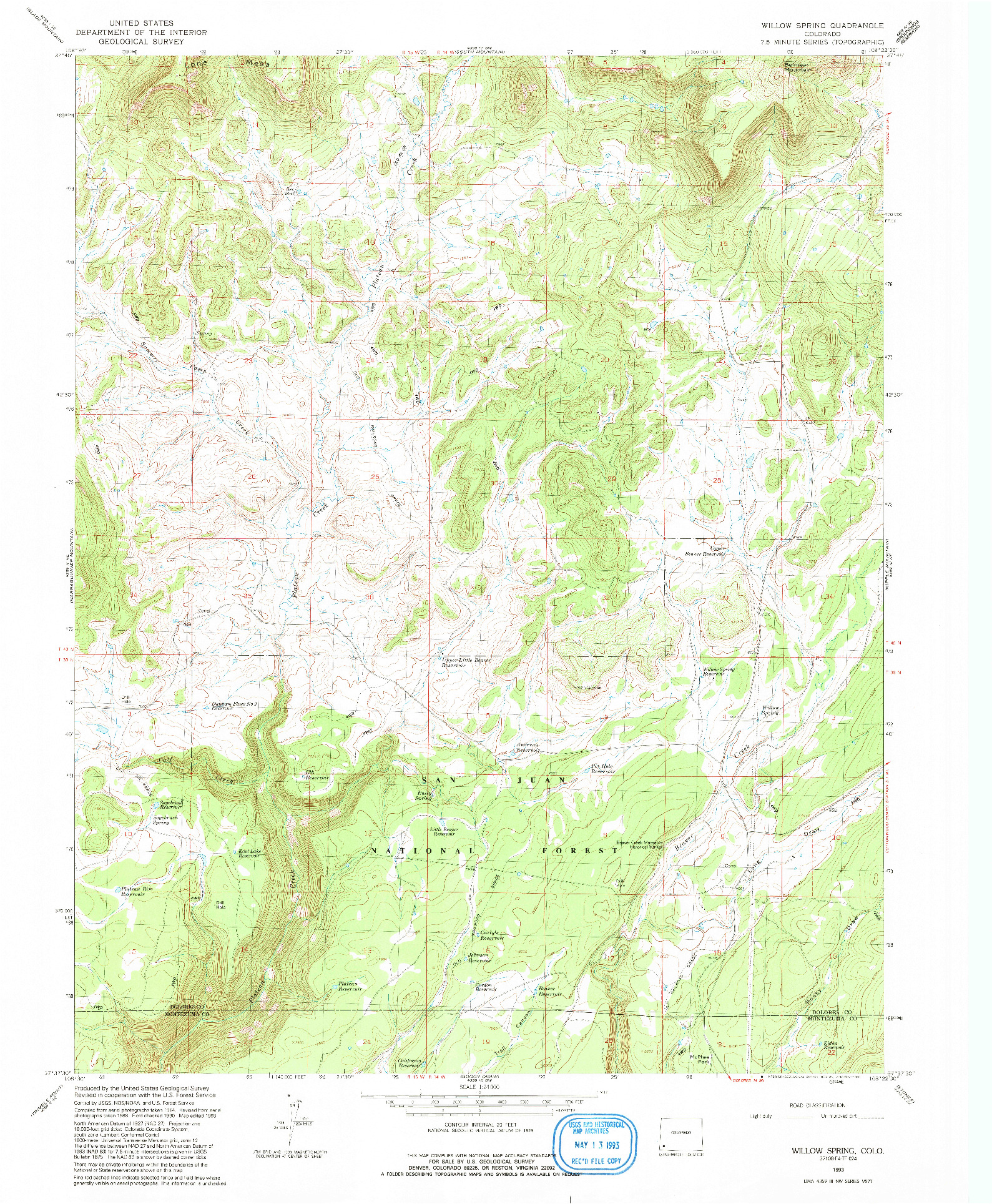 USGS 1:24000-SCALE QUADRANGLE FOR WILLOW SPRING, CO 1993