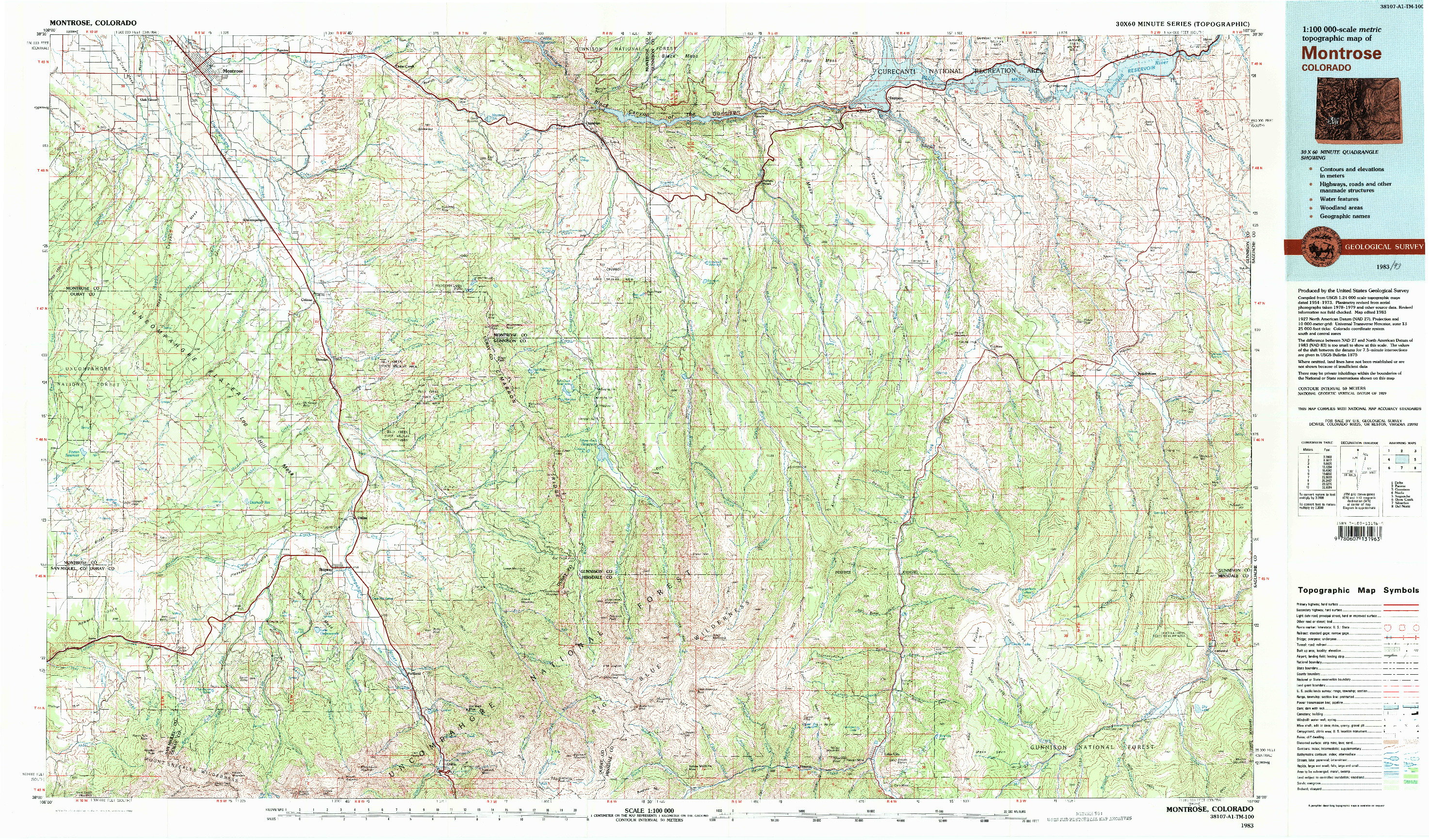 USGS 1:100000-SCALE QUADRANGLE FOR MONTROSE, CO 1983