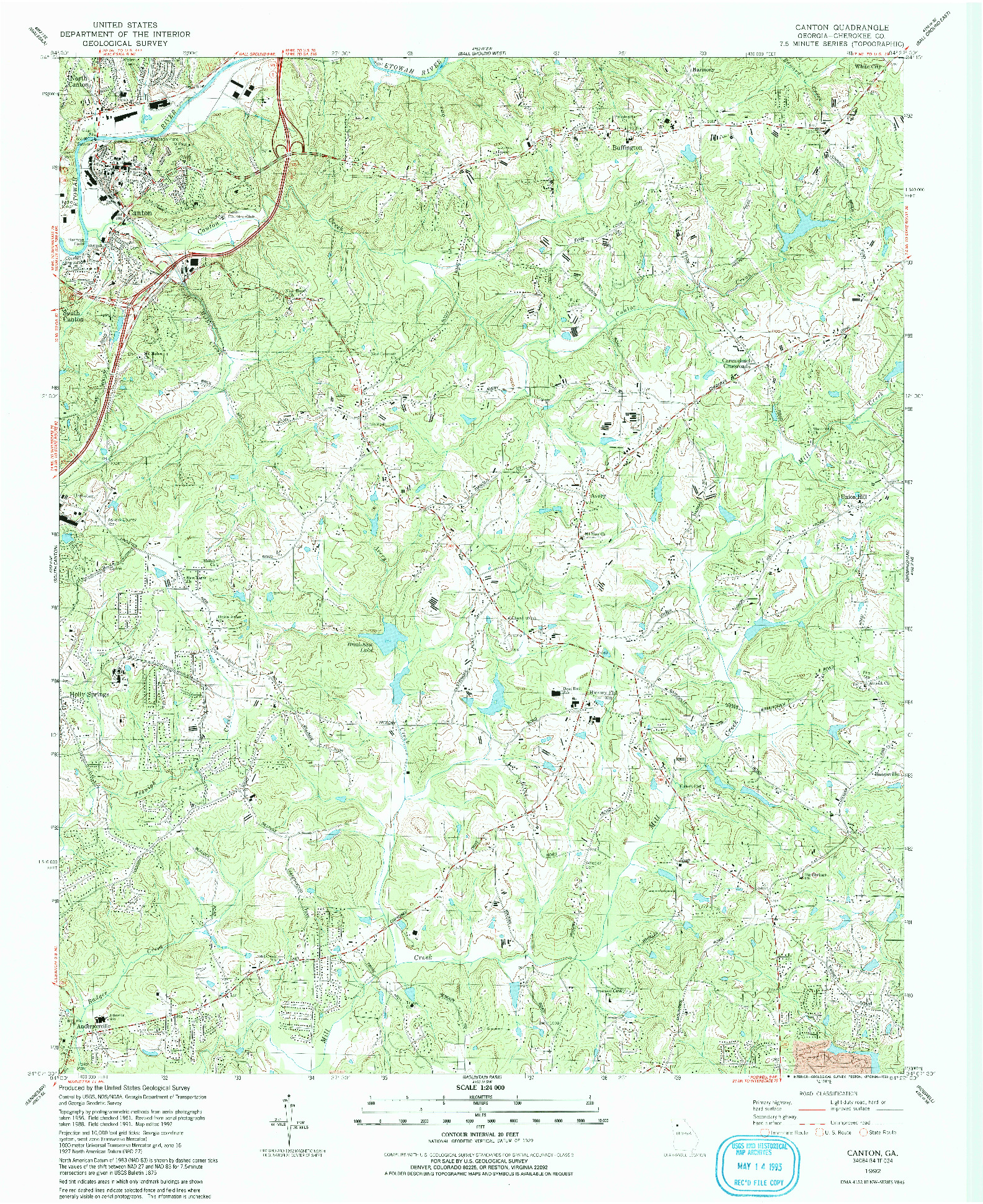 USGS 1:24000-SCALE QUADRANGLE FOR CANTON, GA 1992