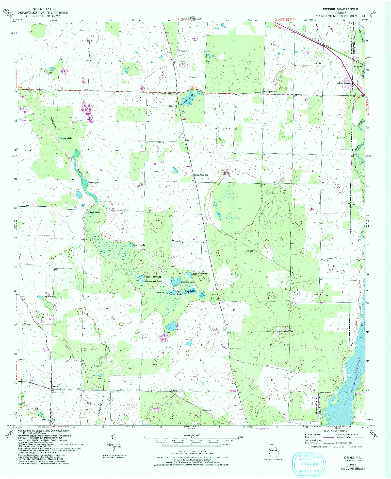 USGS 1:24000-SCALE QUADRANGLE FOR DESSER, GA 1954