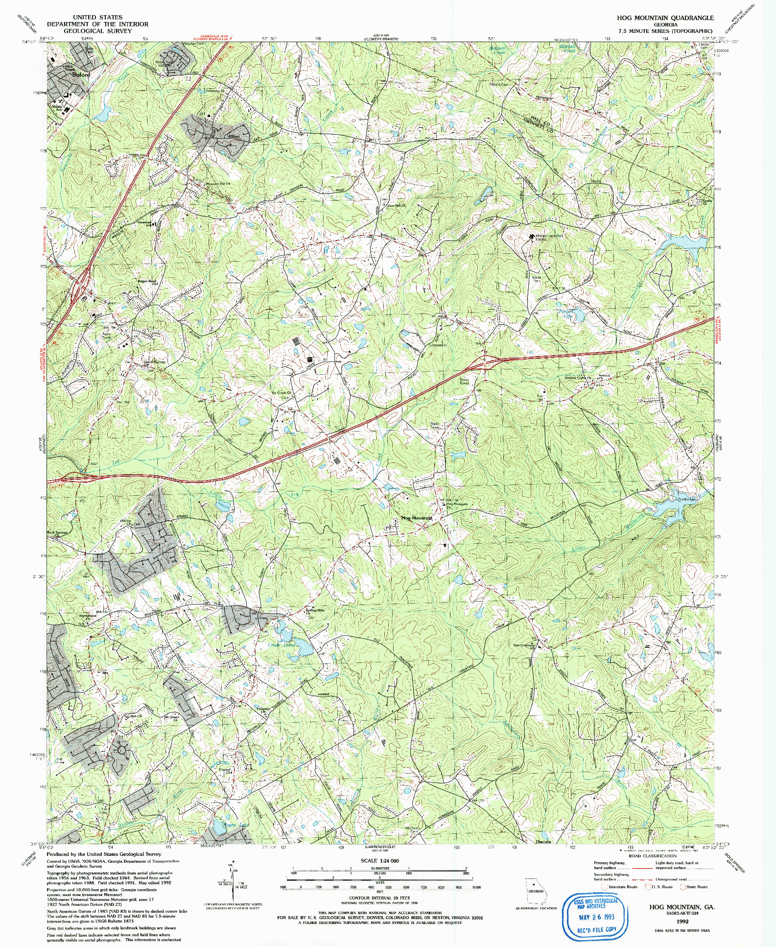 USGS 1:24000-SCALE QUADRANGLE FOR HOG MOUNTAIN, GA 1992